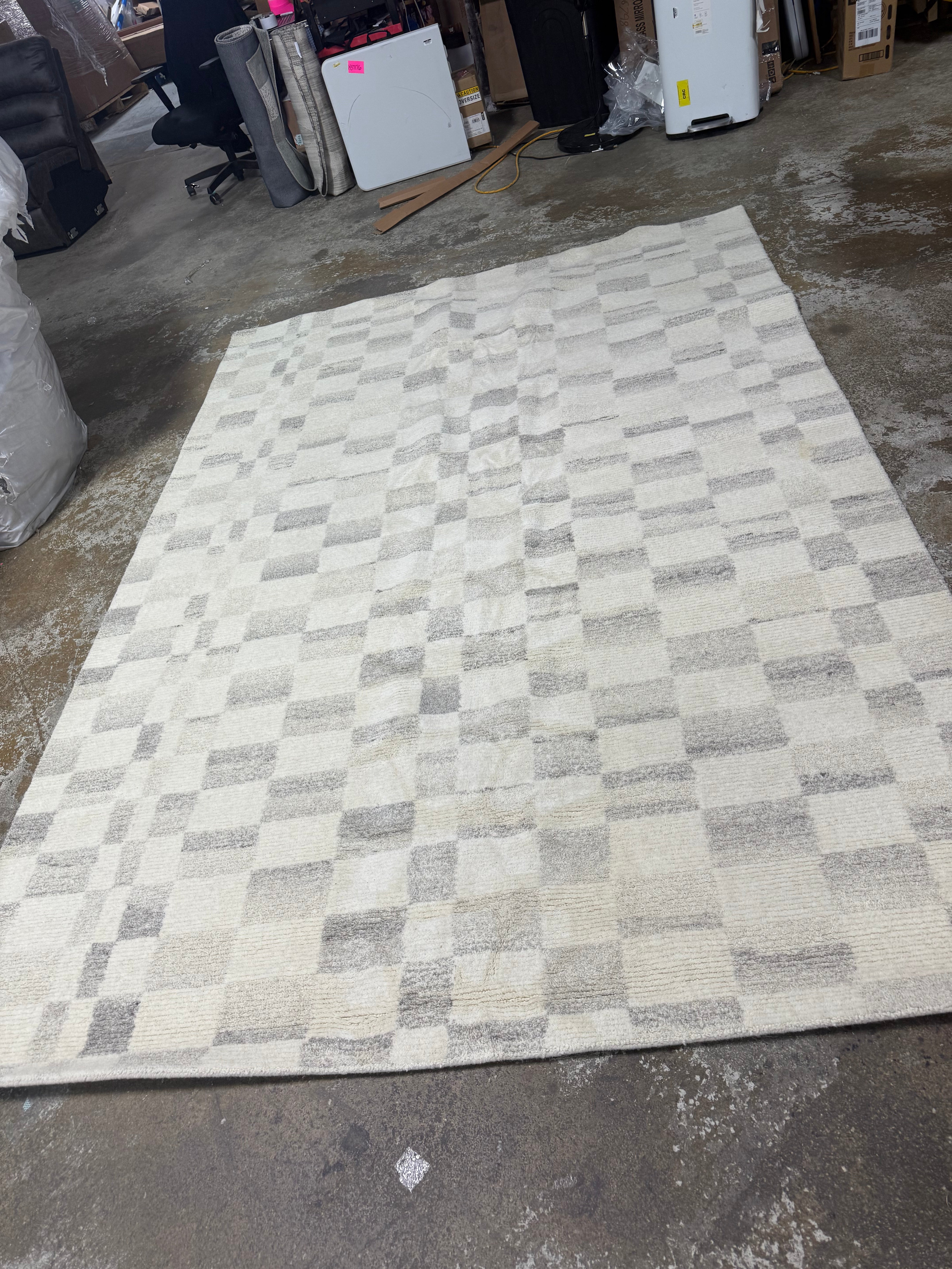 Irregular Checkerboard Tufted Rug Cream 7'x10'