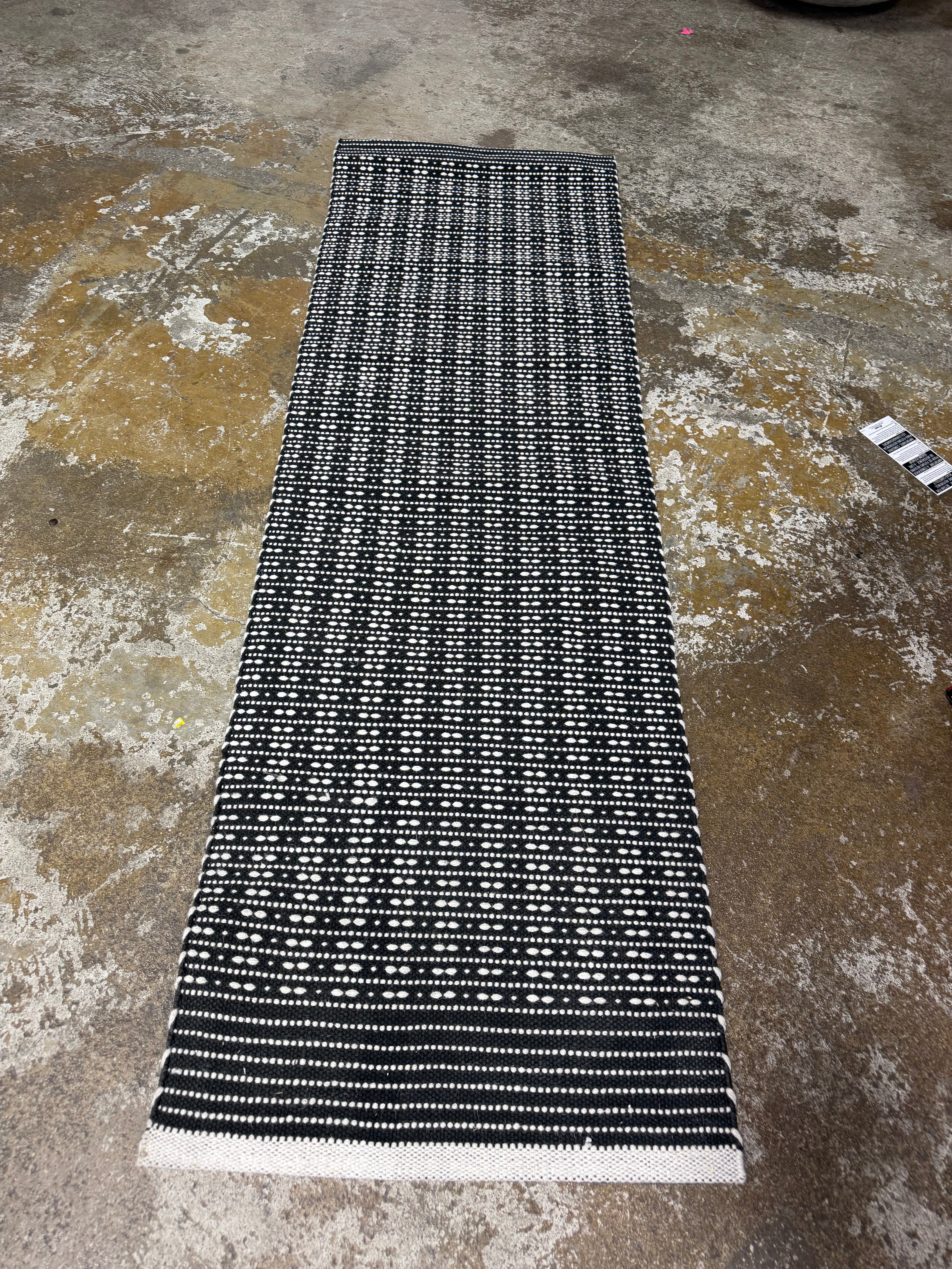 Hand Woven Cotton/Wool Runner Black - Stripe Pattern, Indoor Flat Pile, Kitchen Runner Rug