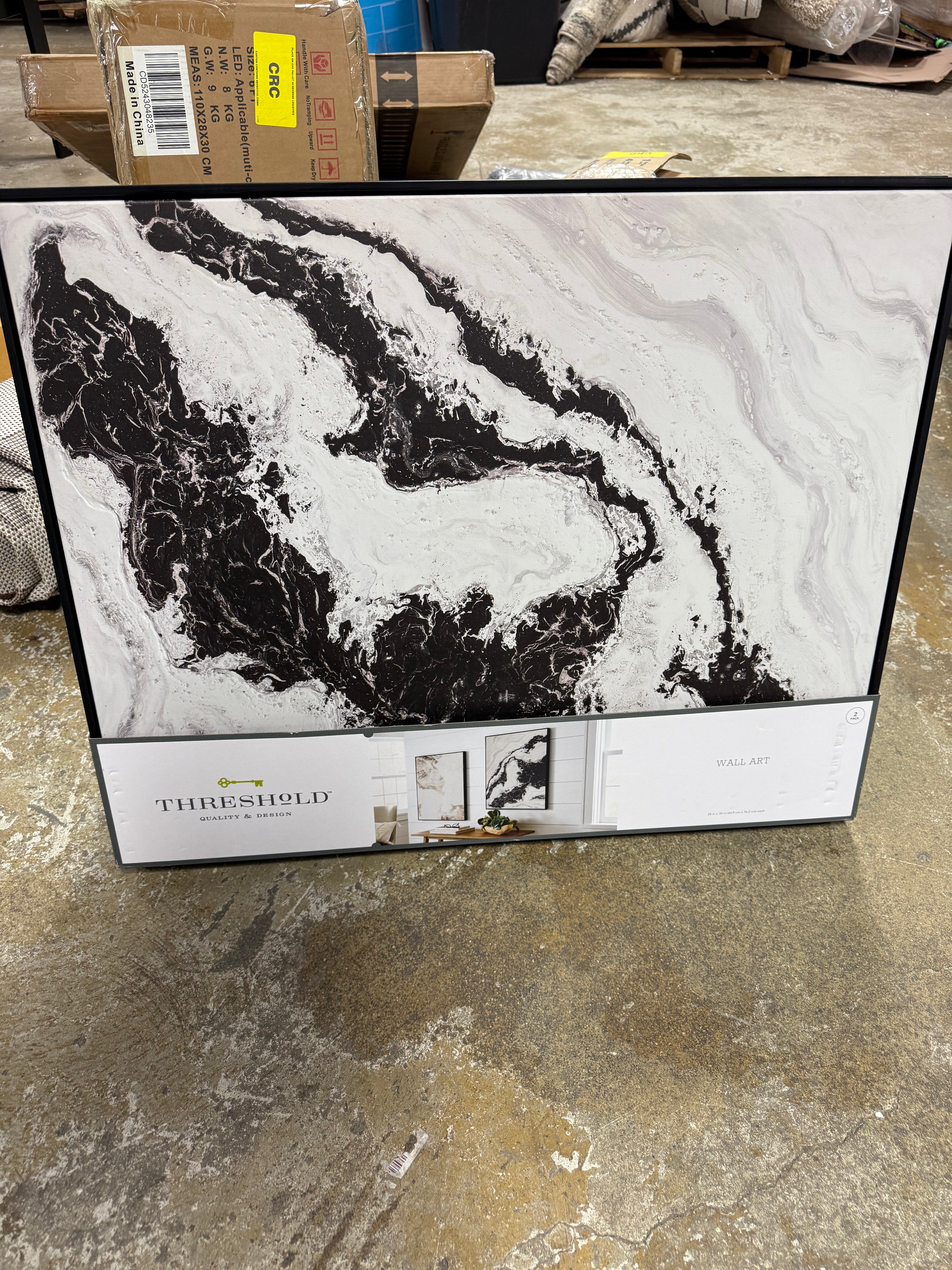 2pk Marble Framed Printed Canvases Black/Tan - Modern Abstract Digital Art, Polystyrene Frame