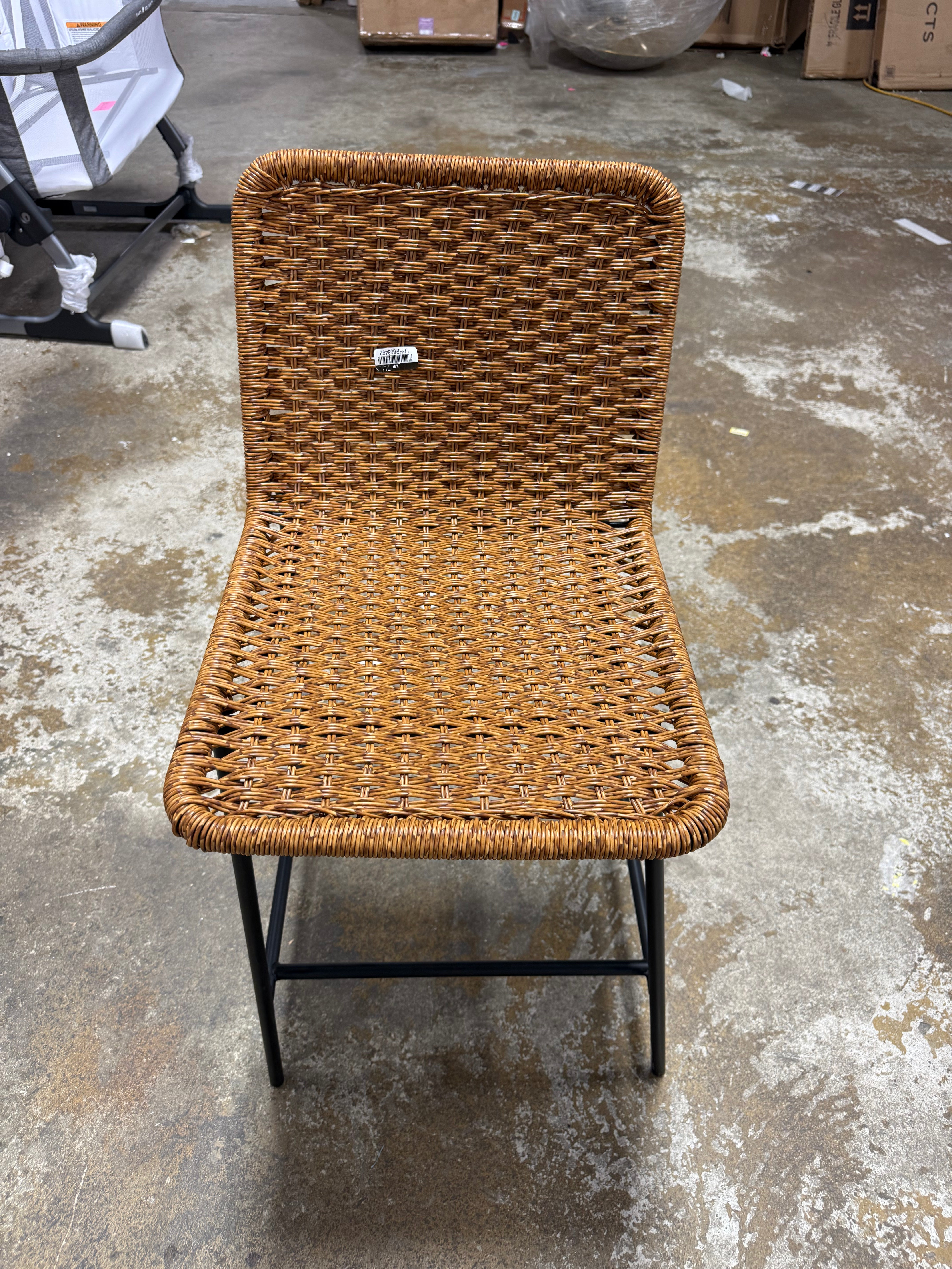 Wasson Woven Metal Leg Counter Height Barstool Tan -Black Frame, Jute-Like Seat