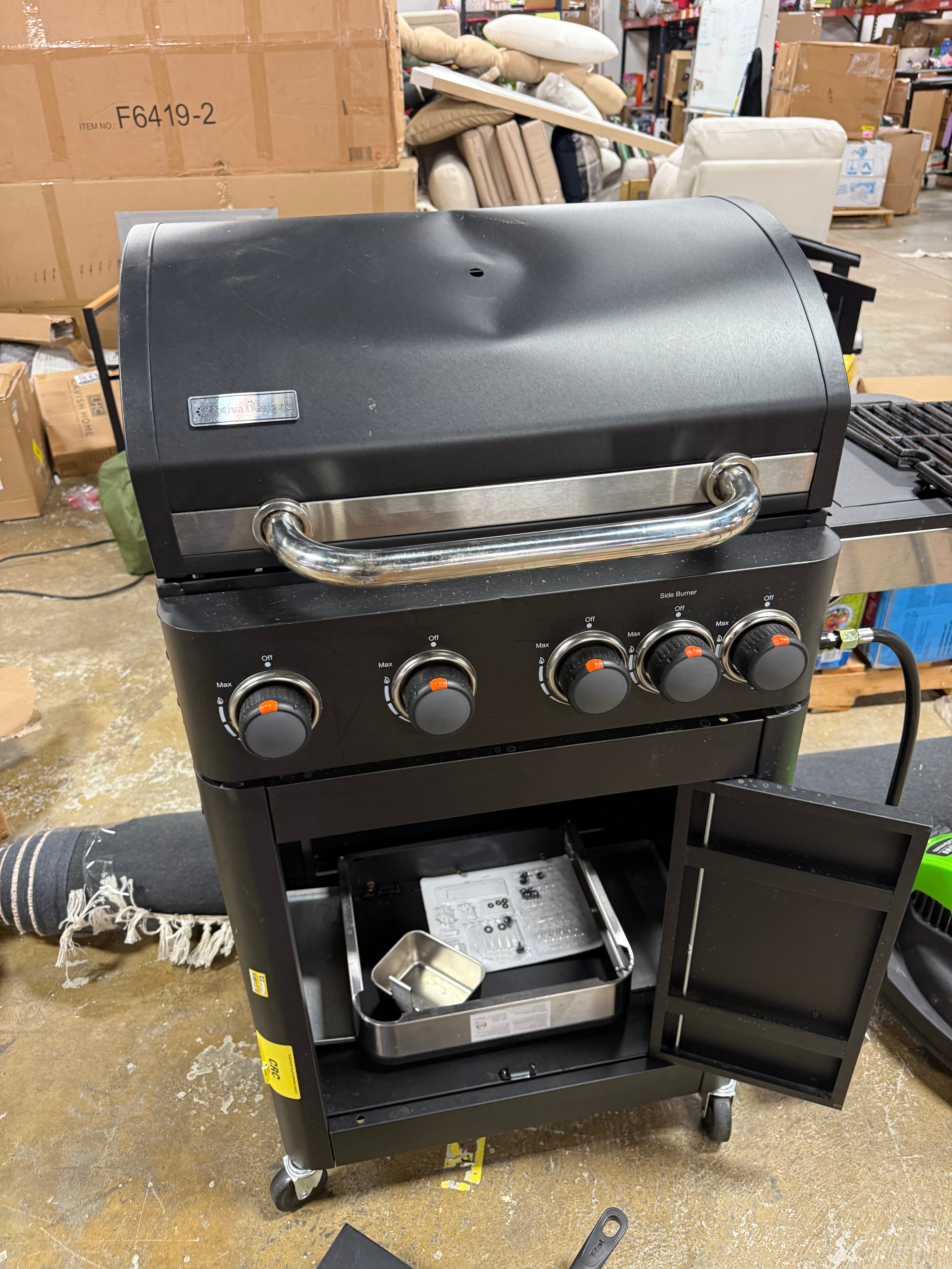 4-Burner Propane Gas Grill and Griddle Combo with Side Burner in Black