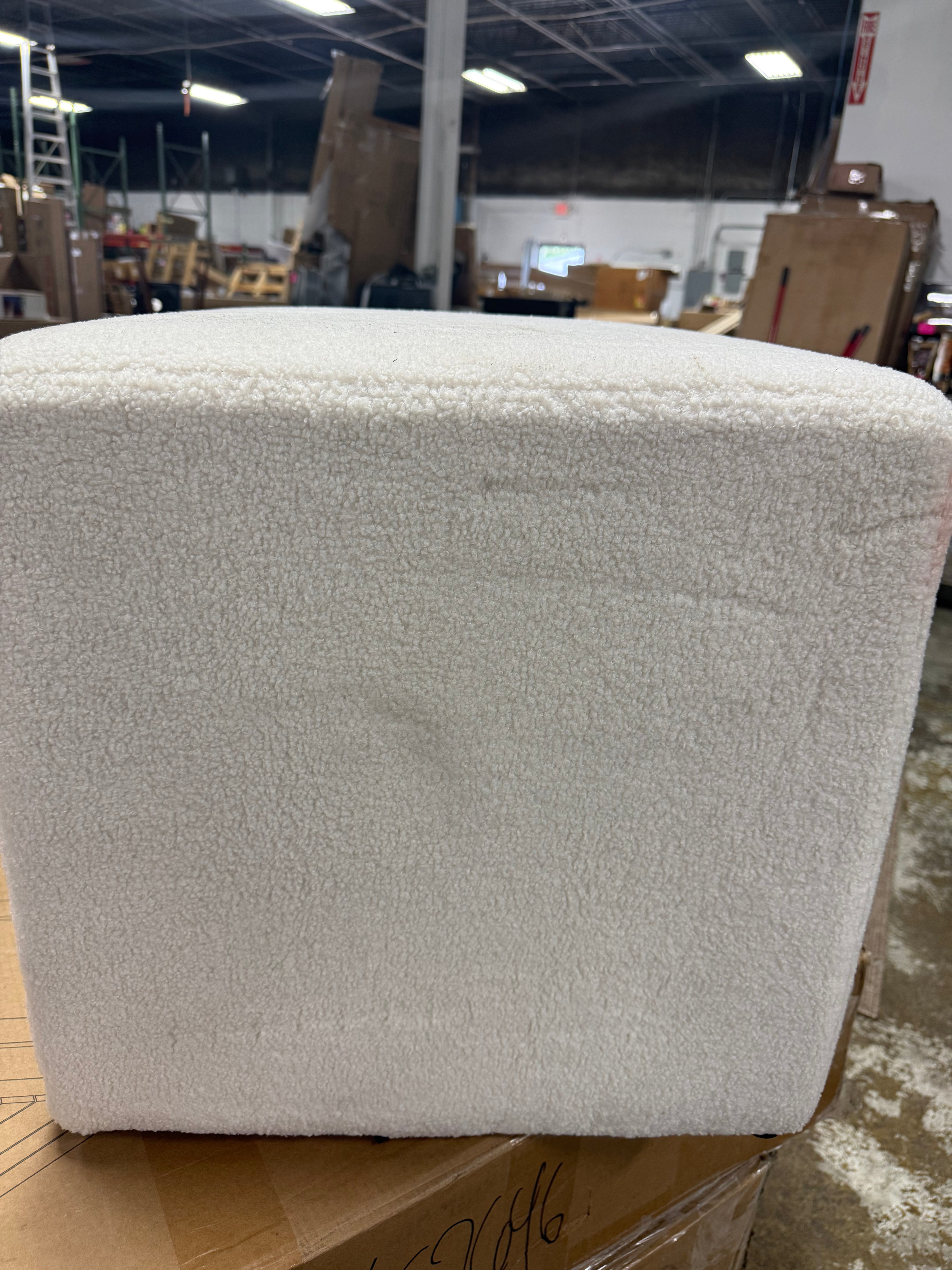 Warren Ottoman Square Elegant Boucle, Stationary Ottomans, Backless Chair, Footrest, Snow White Ivory