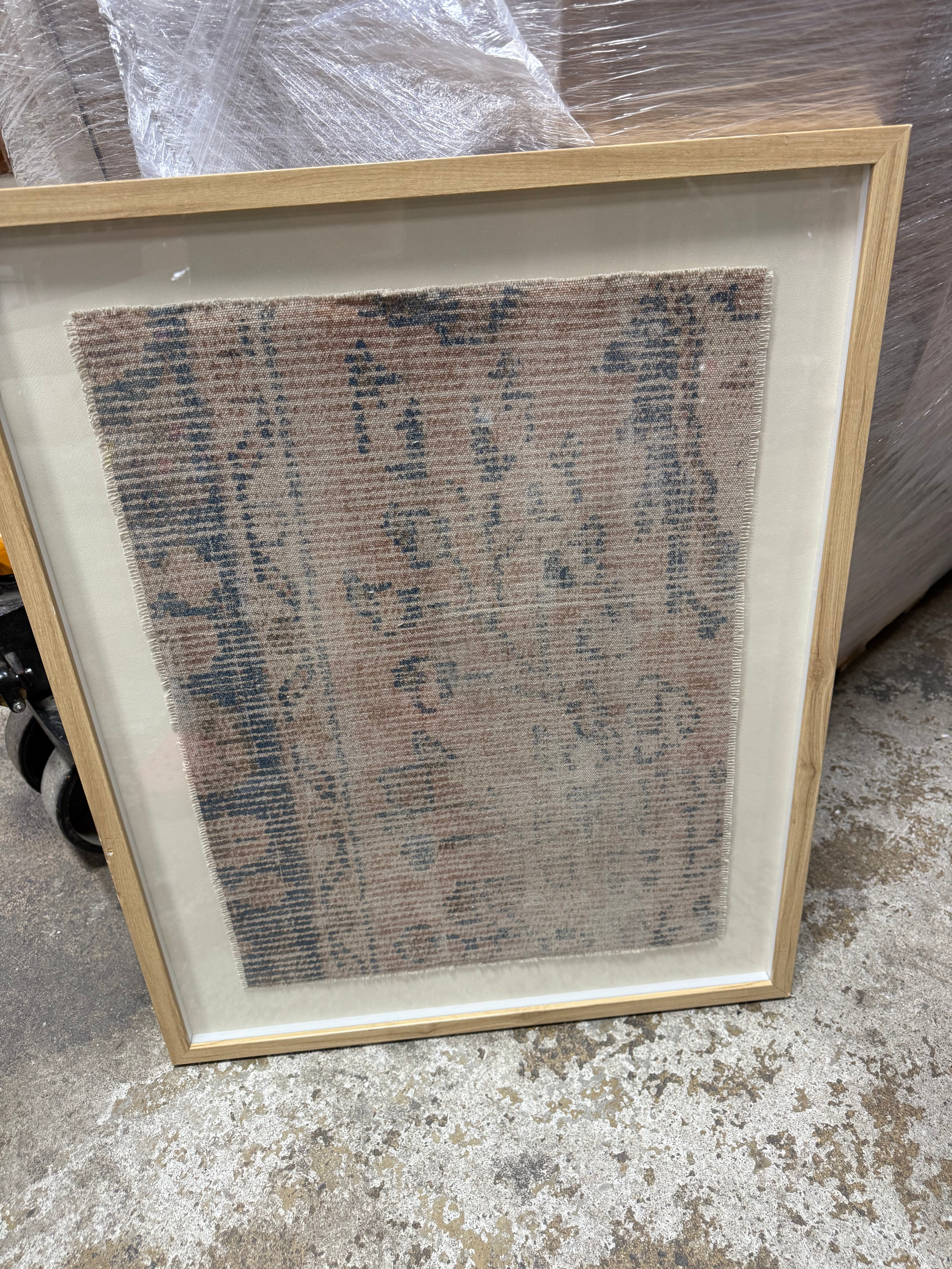 1-Piece Textured Fabric Framed Wall Art - Burlap Material, Abstract Digital Art, Beige Polystyrene Frame
