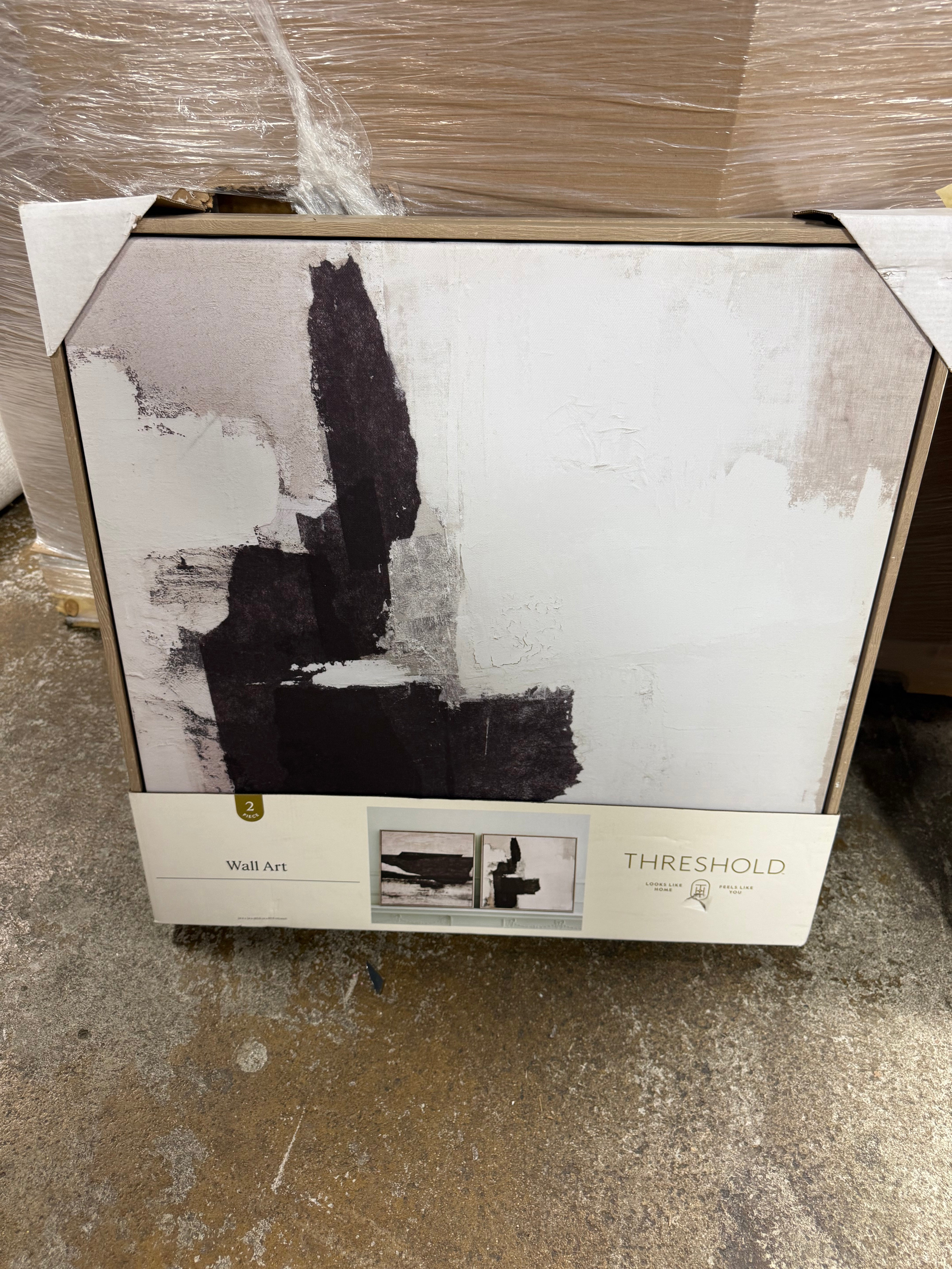 Set of 2 Framed Canvas Black - Modern Style, Digital Abstract Art, Vertical Polystyrene Frame