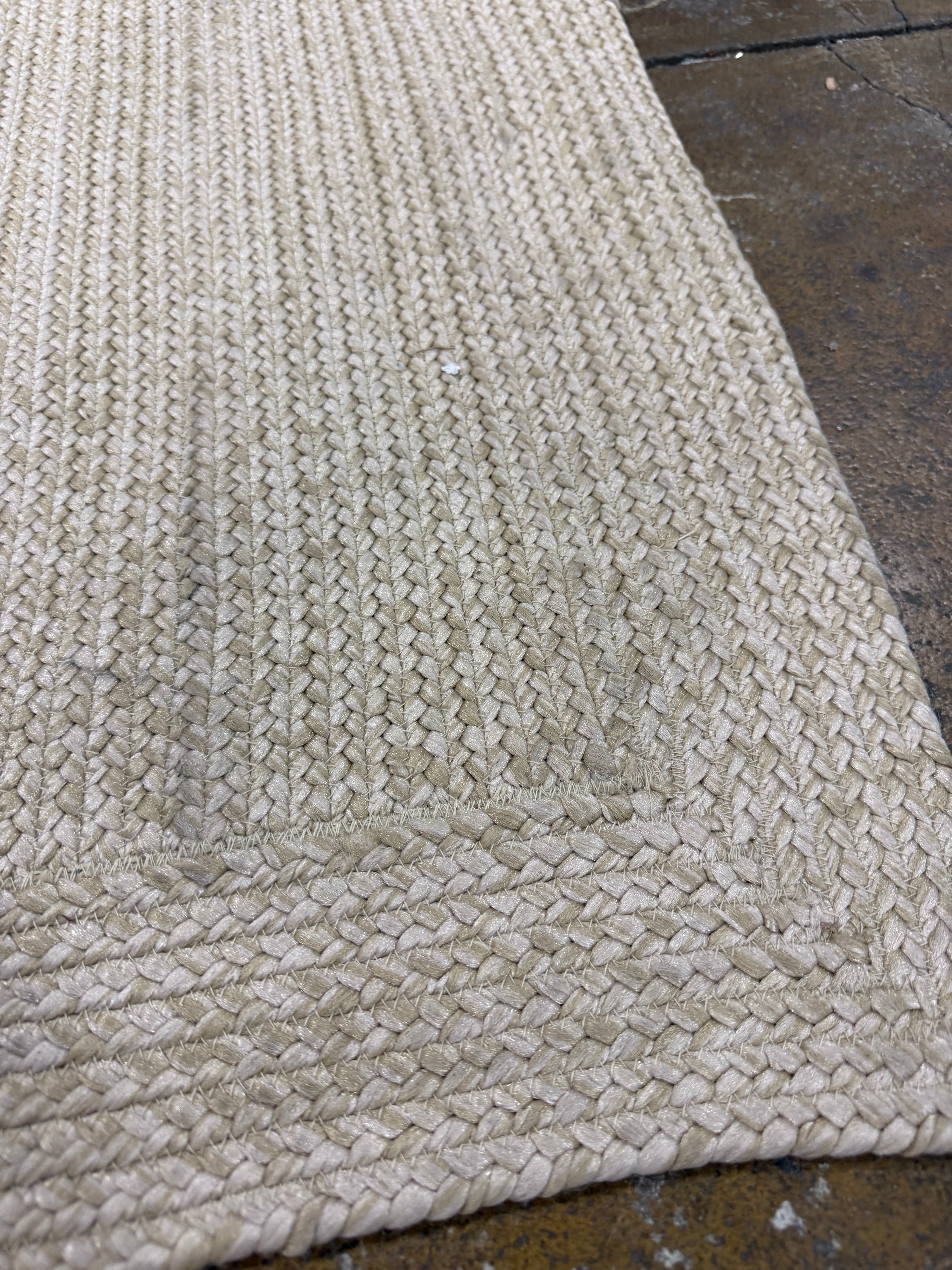 Natural Woven Rectangular Braided Outdoor Rug Heathered Cream 5'x7'