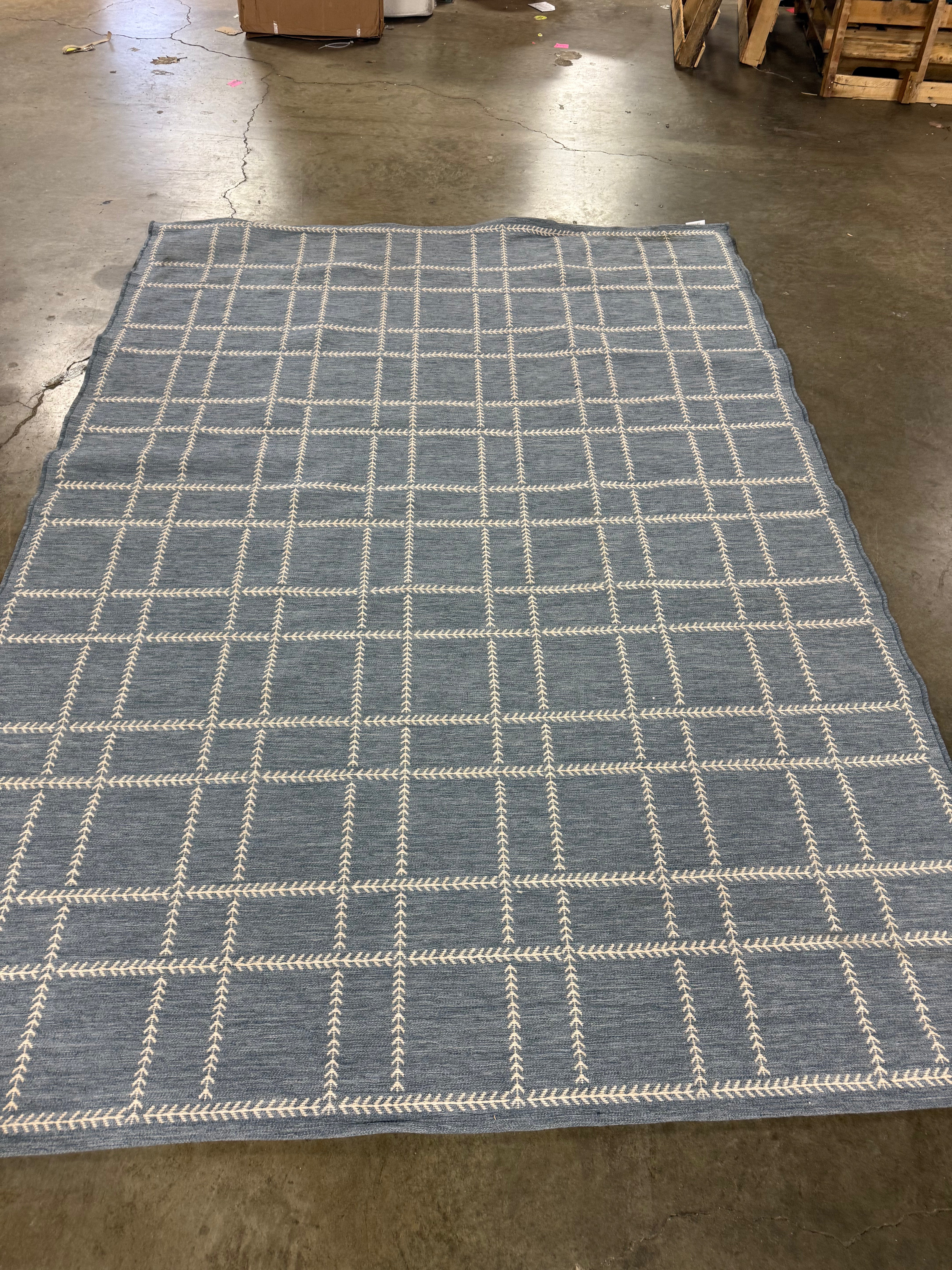 Stitched Grid Woven Outdoor Area Rug Slate Blue 7'x10'