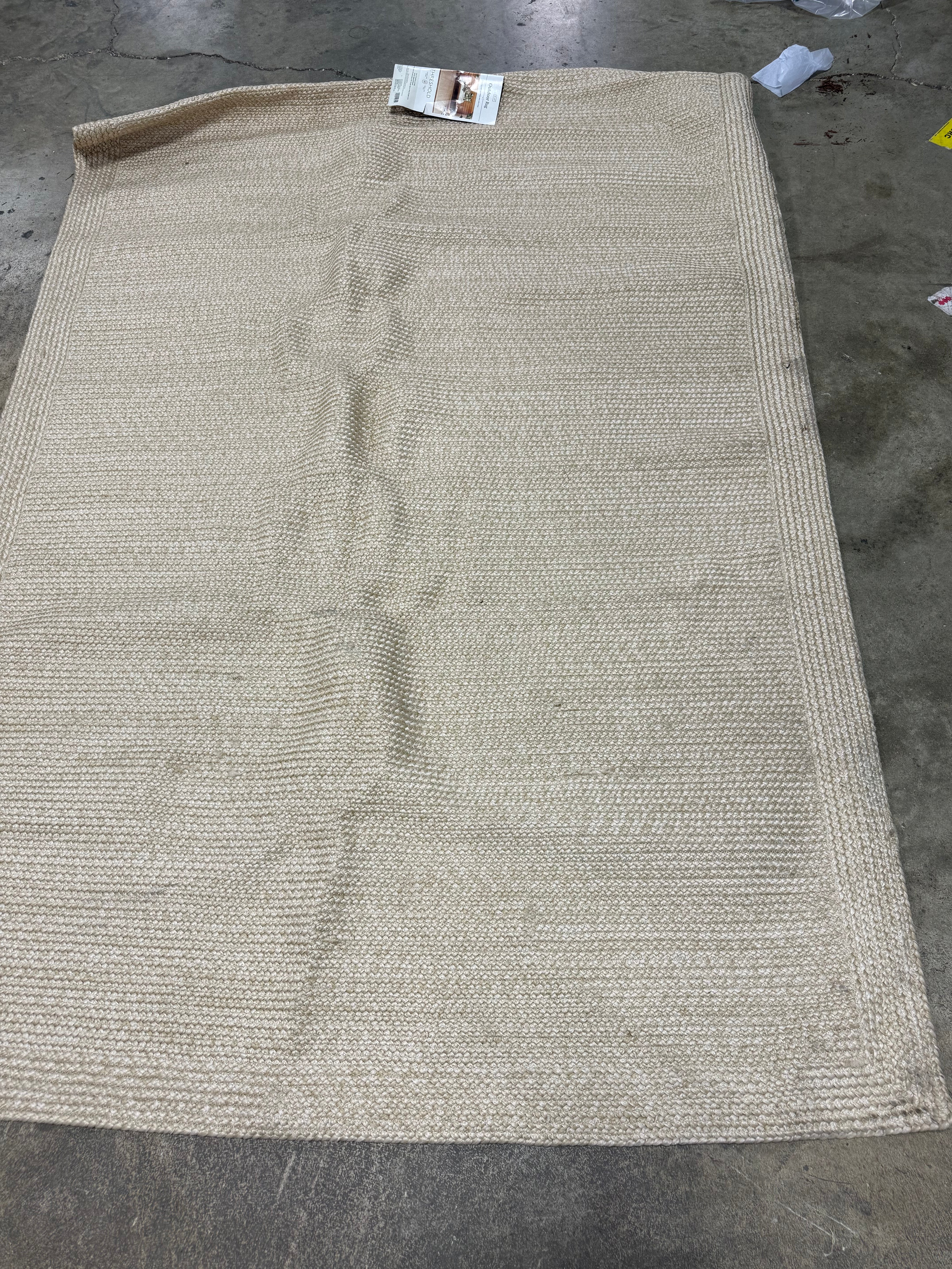 Natural Woven Rectangular Braided Outdoor Rug Heathered Cream  5'x7'