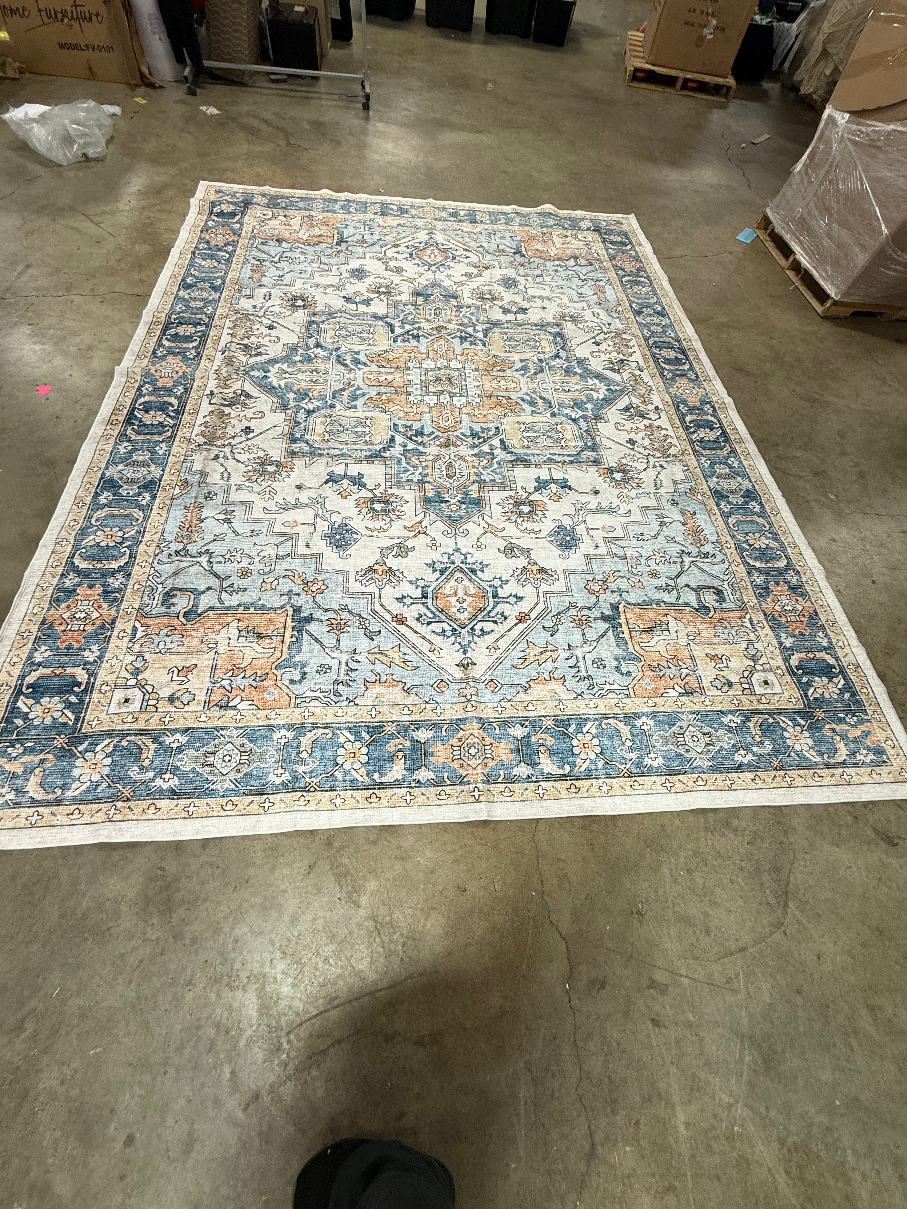 9'x12' Washable Area Rug, Ultra-Thin Vintage Rug Printed Carpet