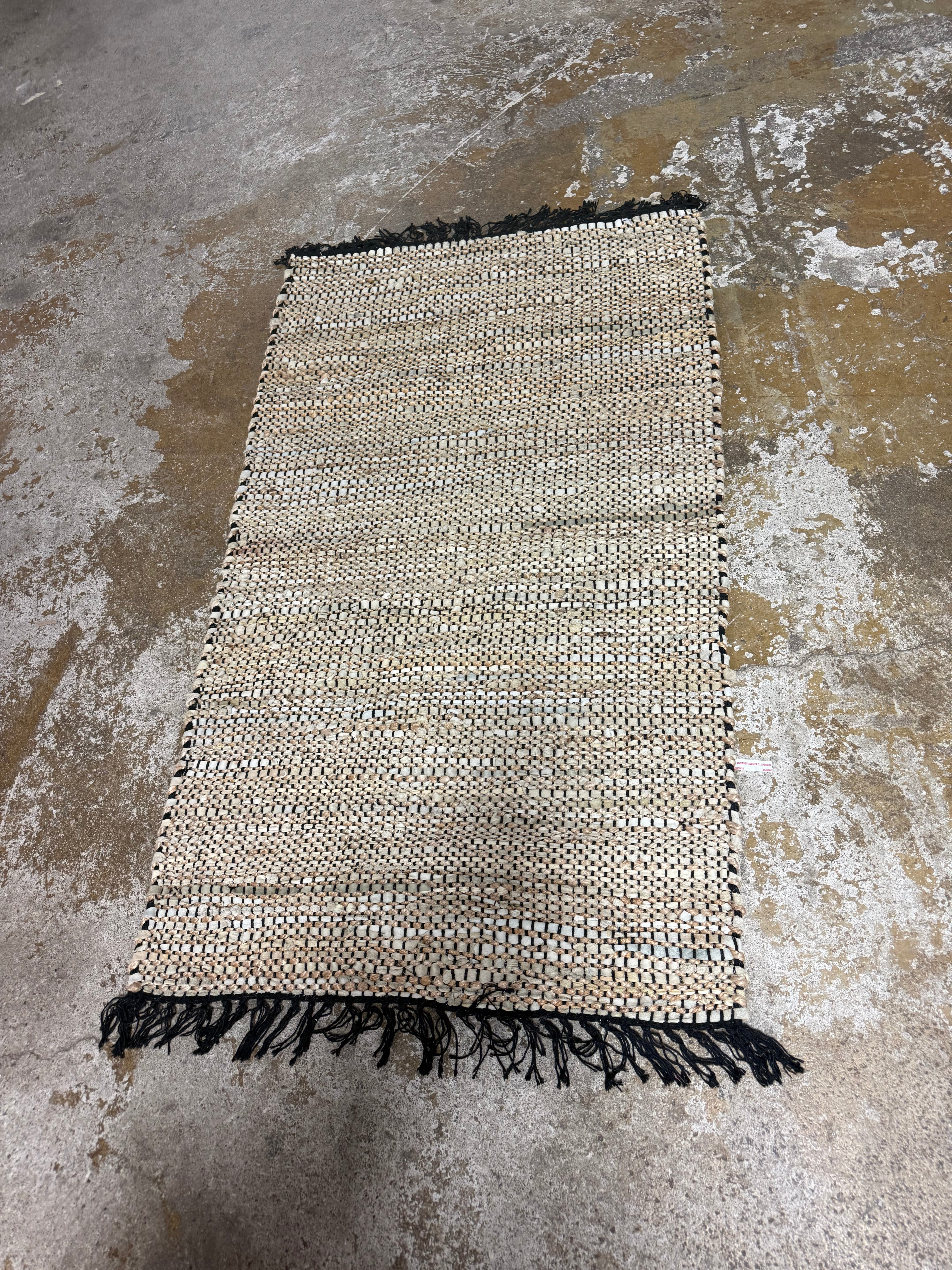Vintage Leather Zharko Solid Braided Fringe Area Rug, Beige, 2'3" x 4'