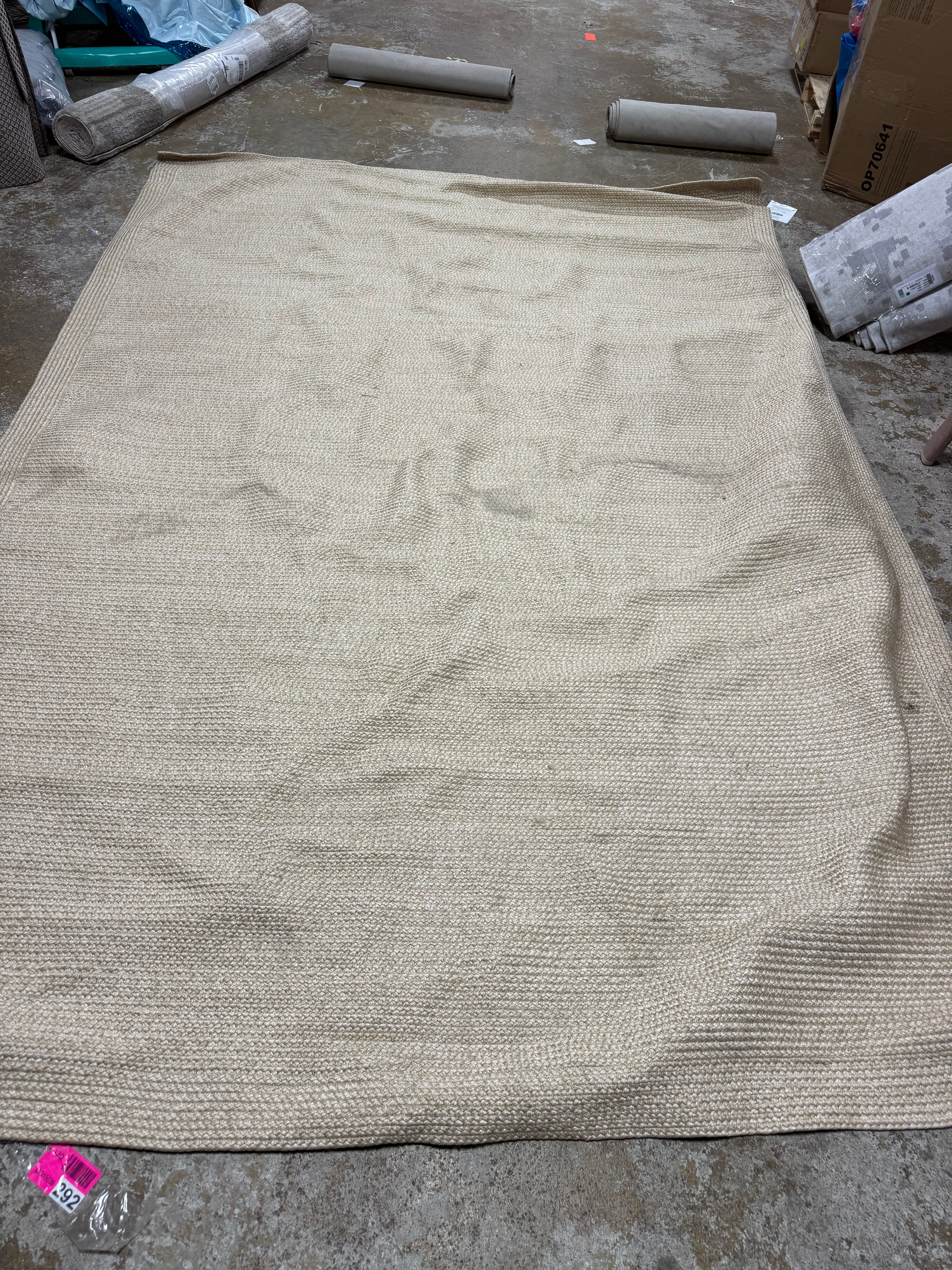 Natural Woven Rectangular Braided Outdoor Rug Heathered Cream 7'x10'