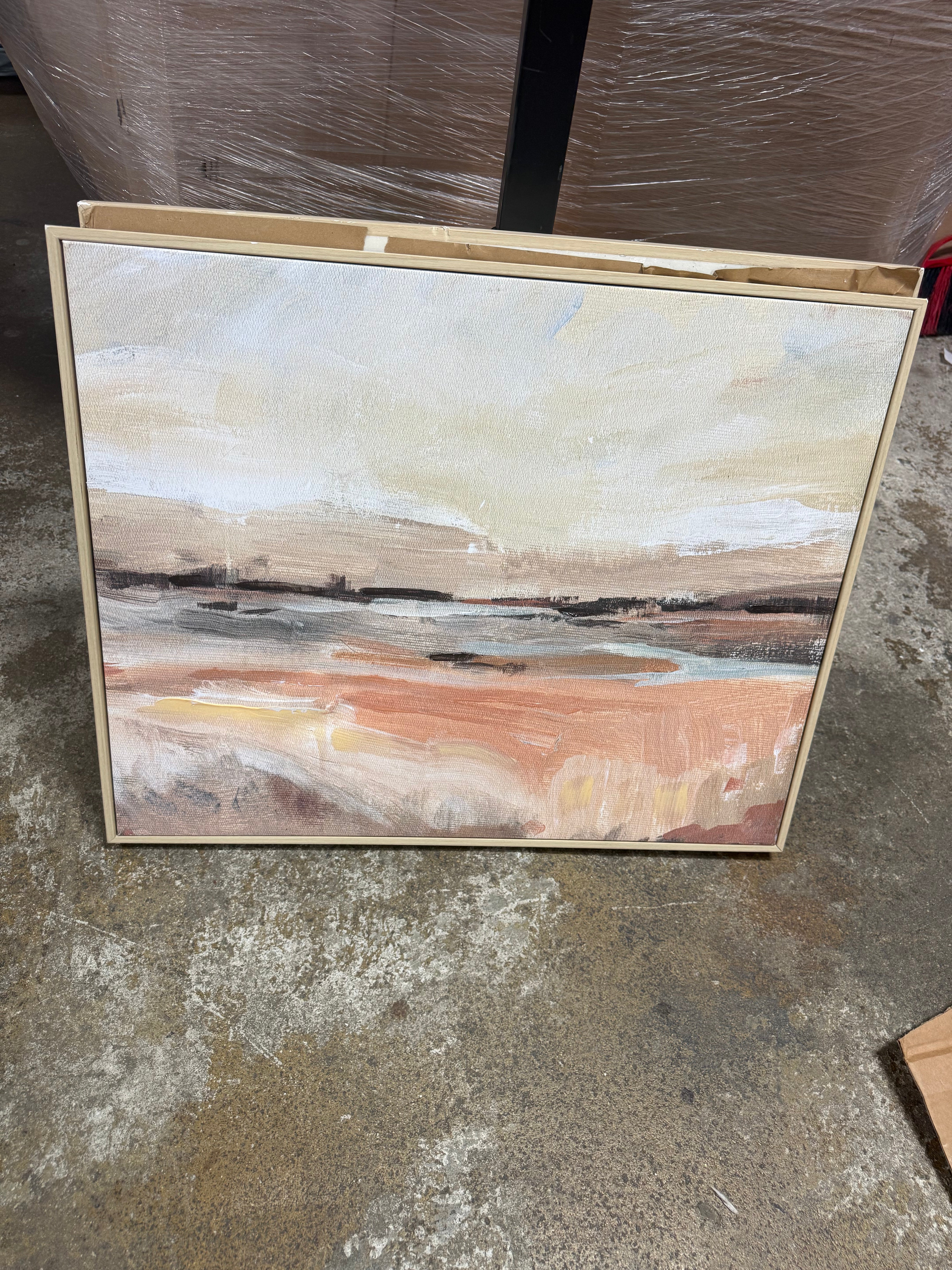 Faded Landscape Framed Wall Canvases Natural - Set of 2