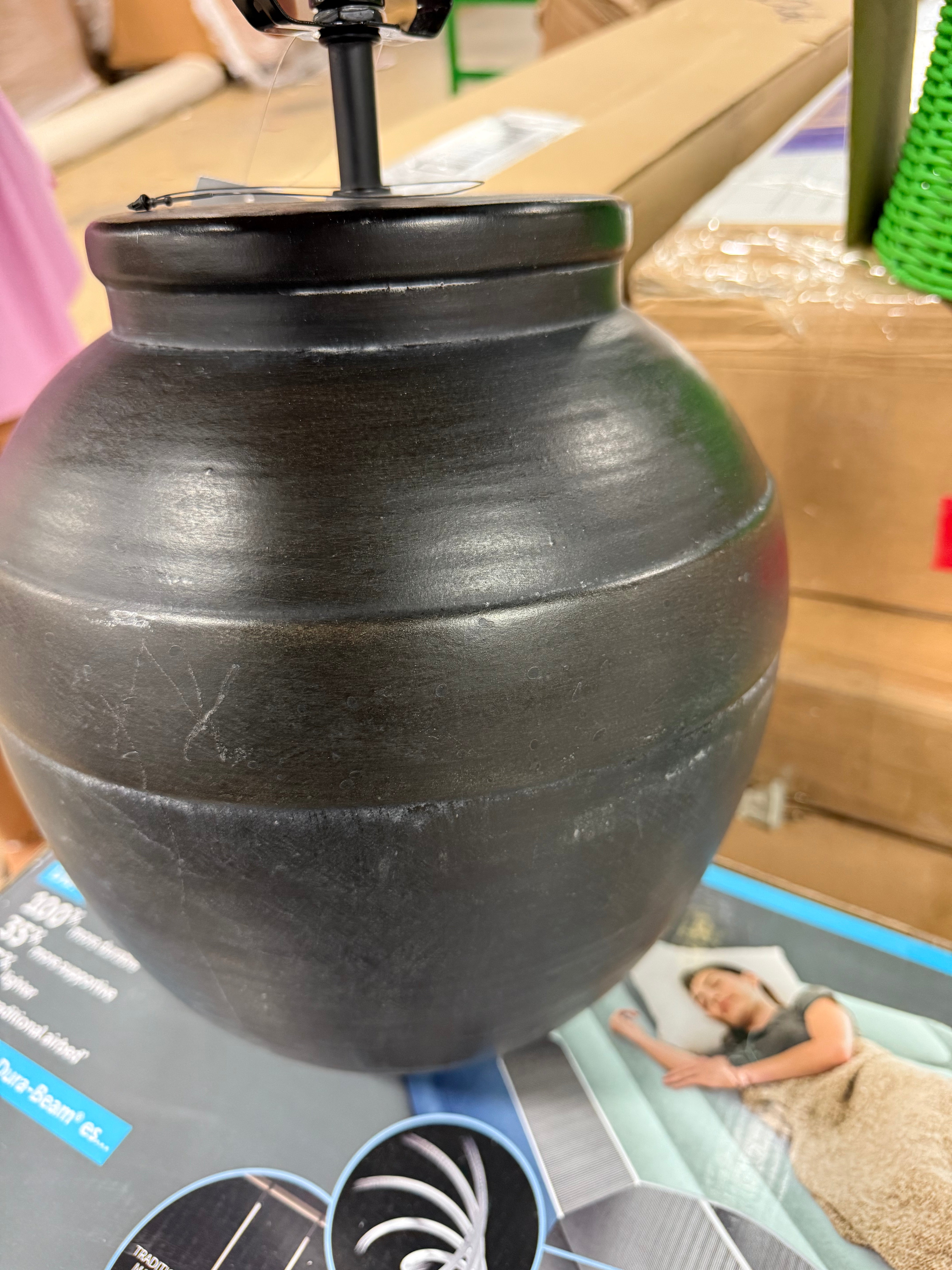 Large Ceramic Table Lamp Black - Embossed Detail