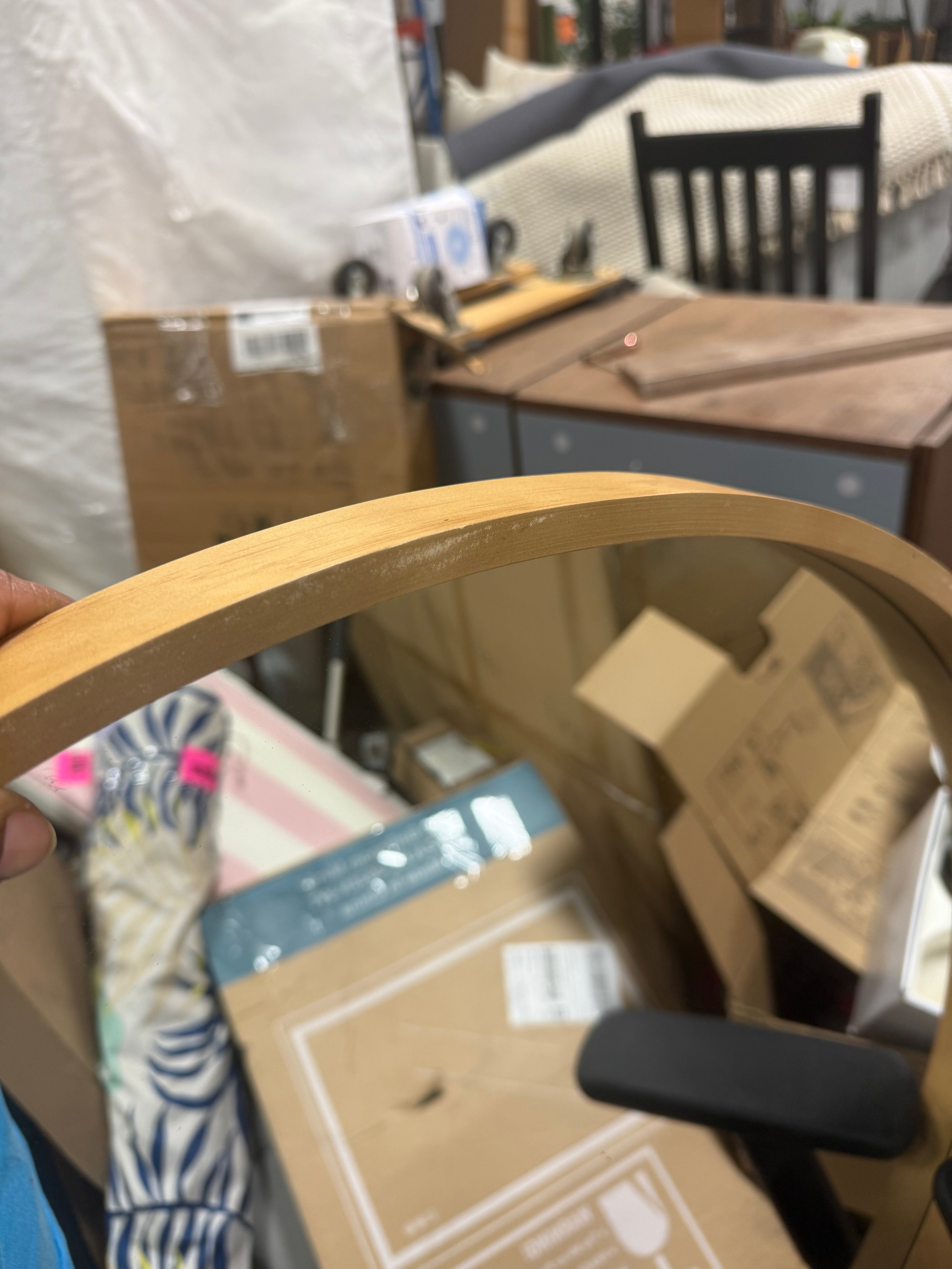 Round Wood Framed Wall Mirror