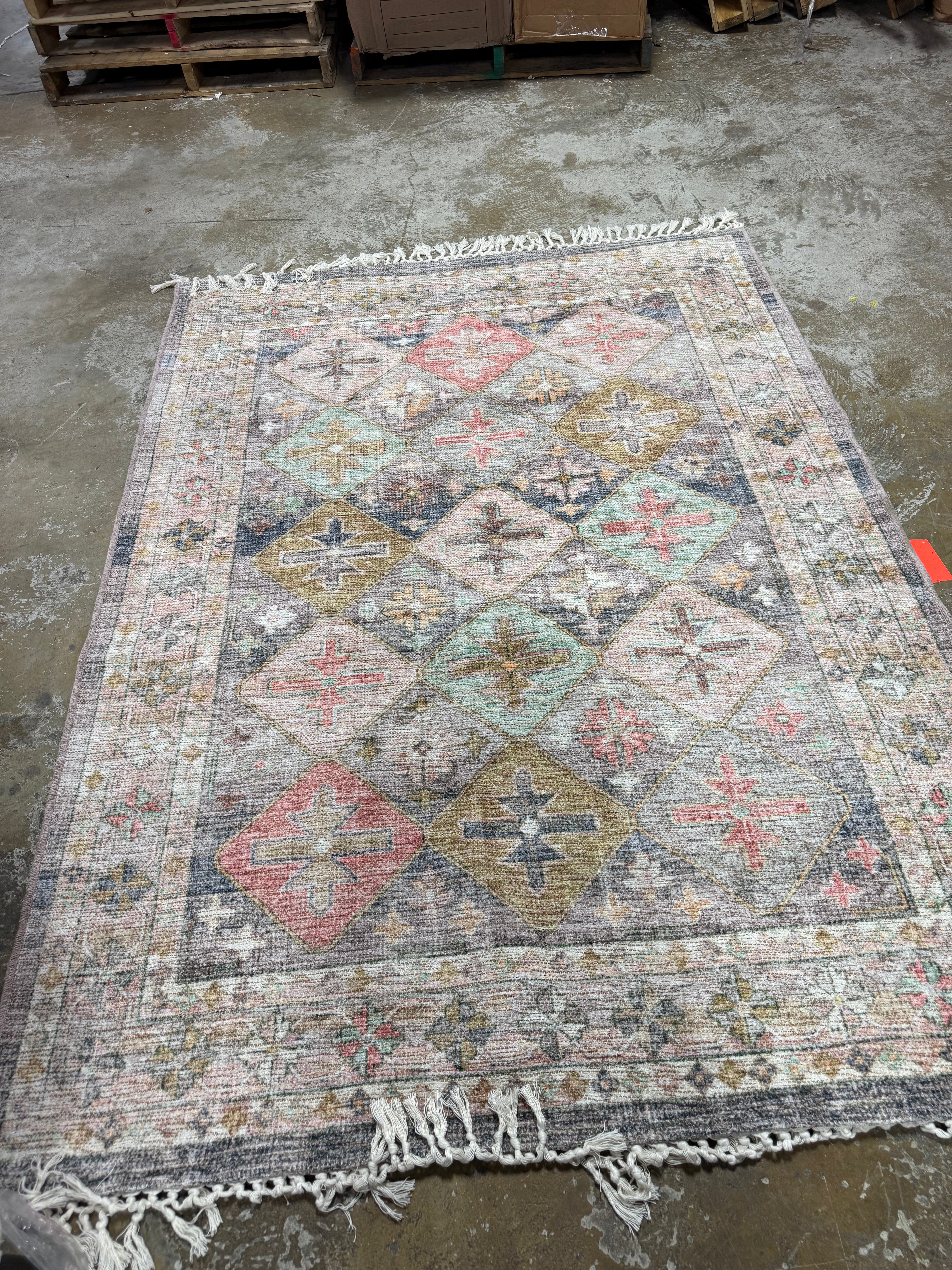 Geometric Printed Tile Persian Rug 5'x7'