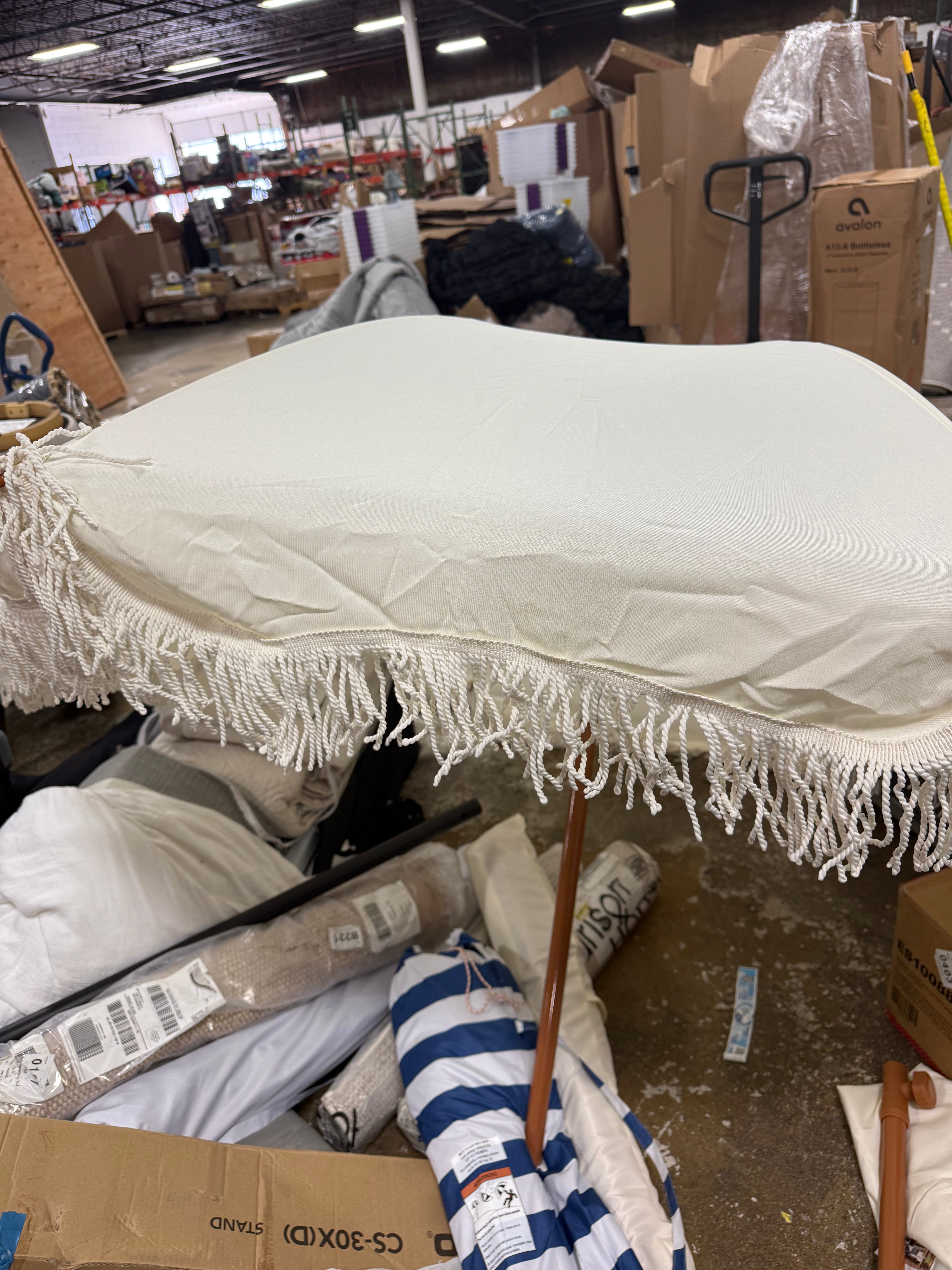 Fringe Beach Umbrella in Cream