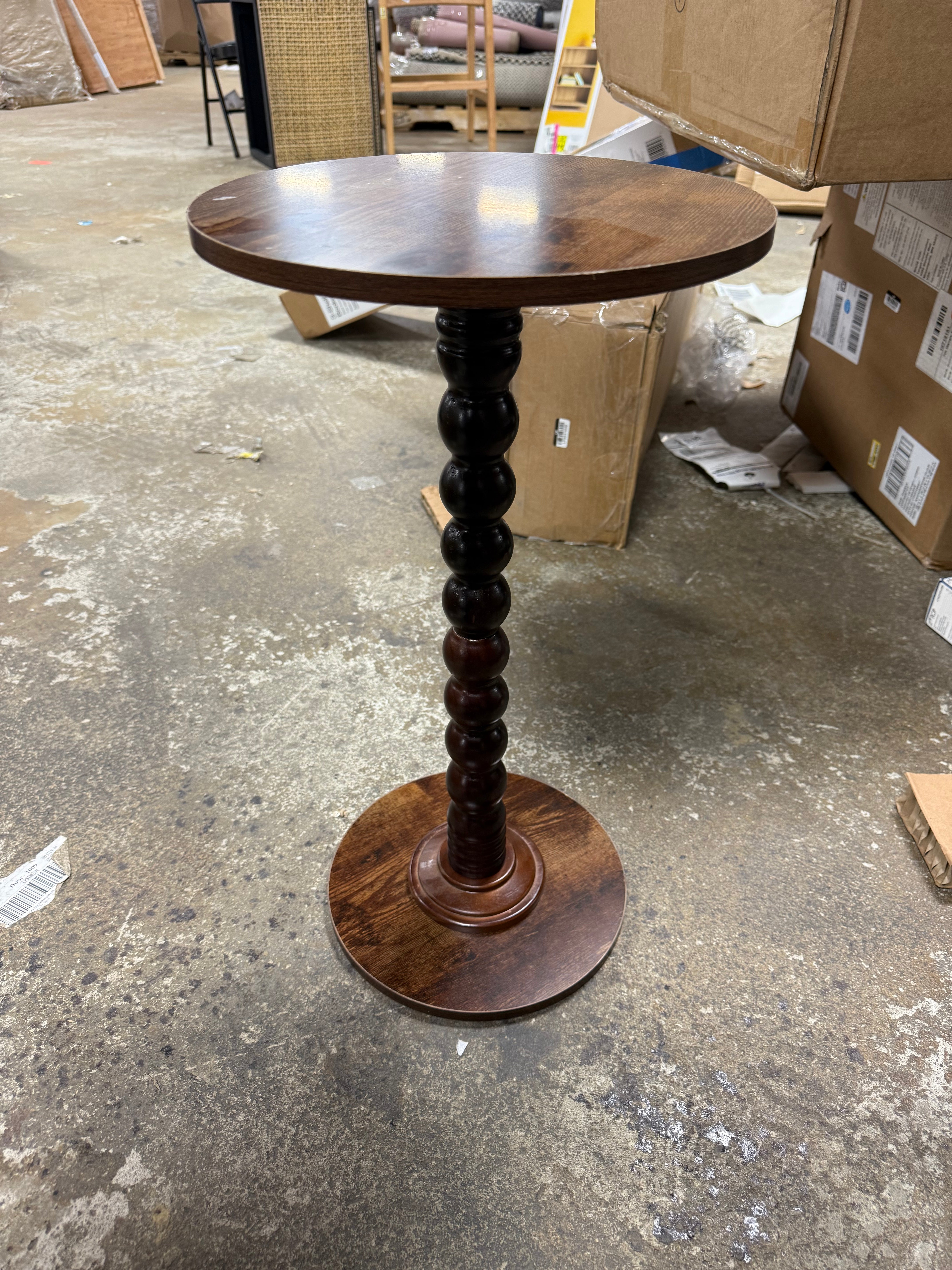 Round Side Table, Modern Accent Nightstand With Solid Wood Leg (Rustic Brown)