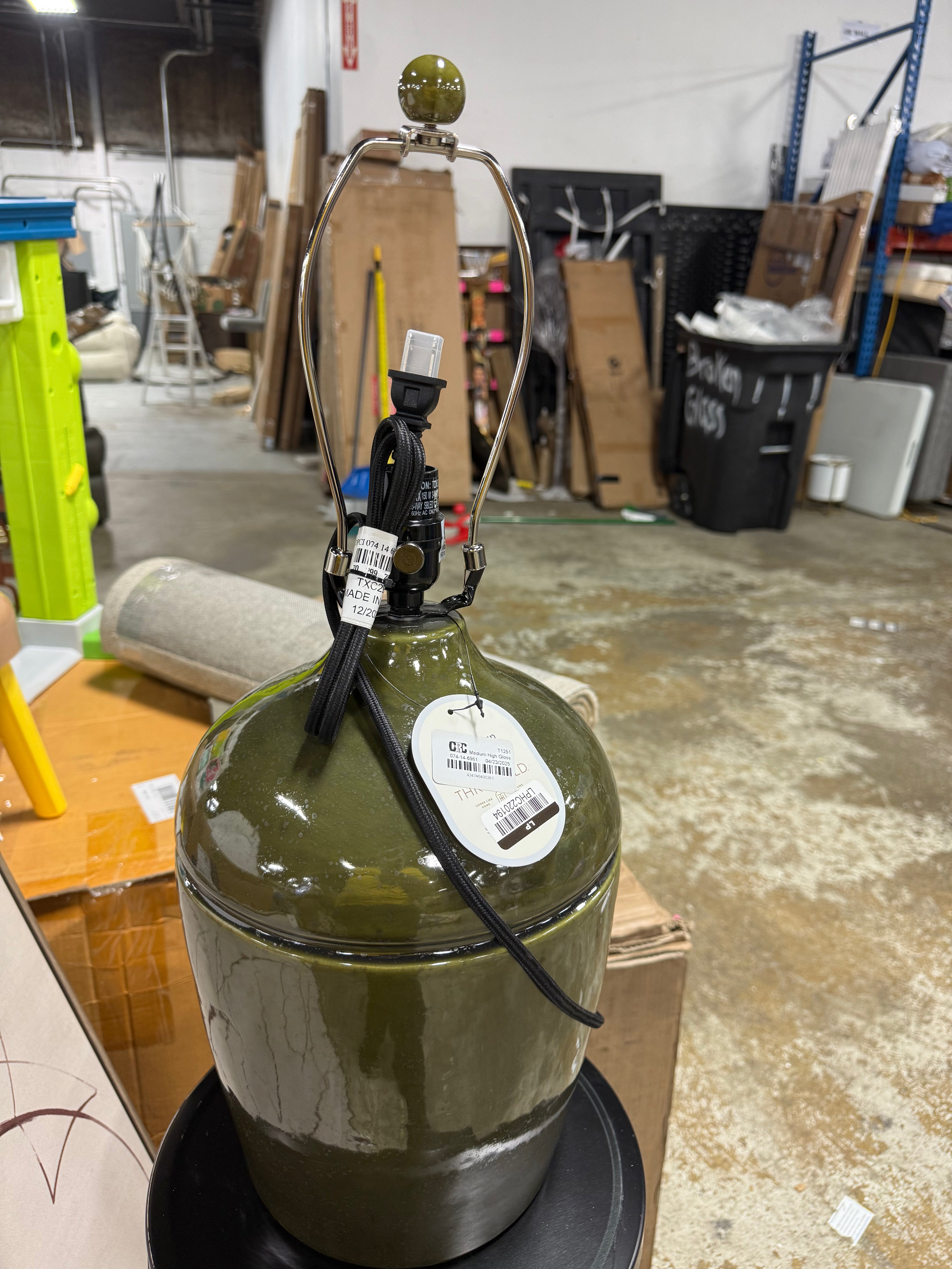 Medium High Gloss Ceramic Table Lamp Green - BASE ONLY