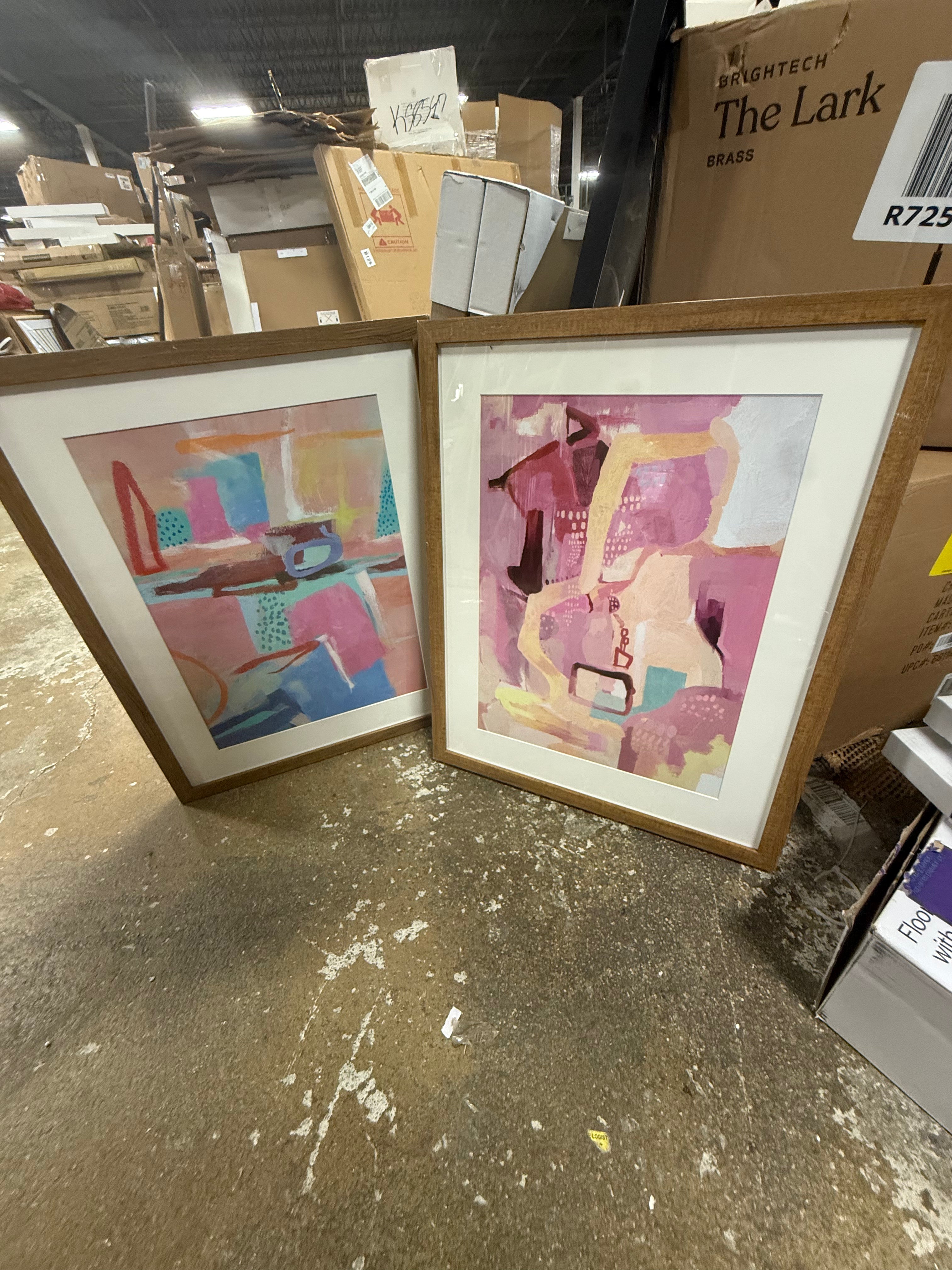 (Set of 2) Painterly Collage Framed Under Glass Wall Art Prints