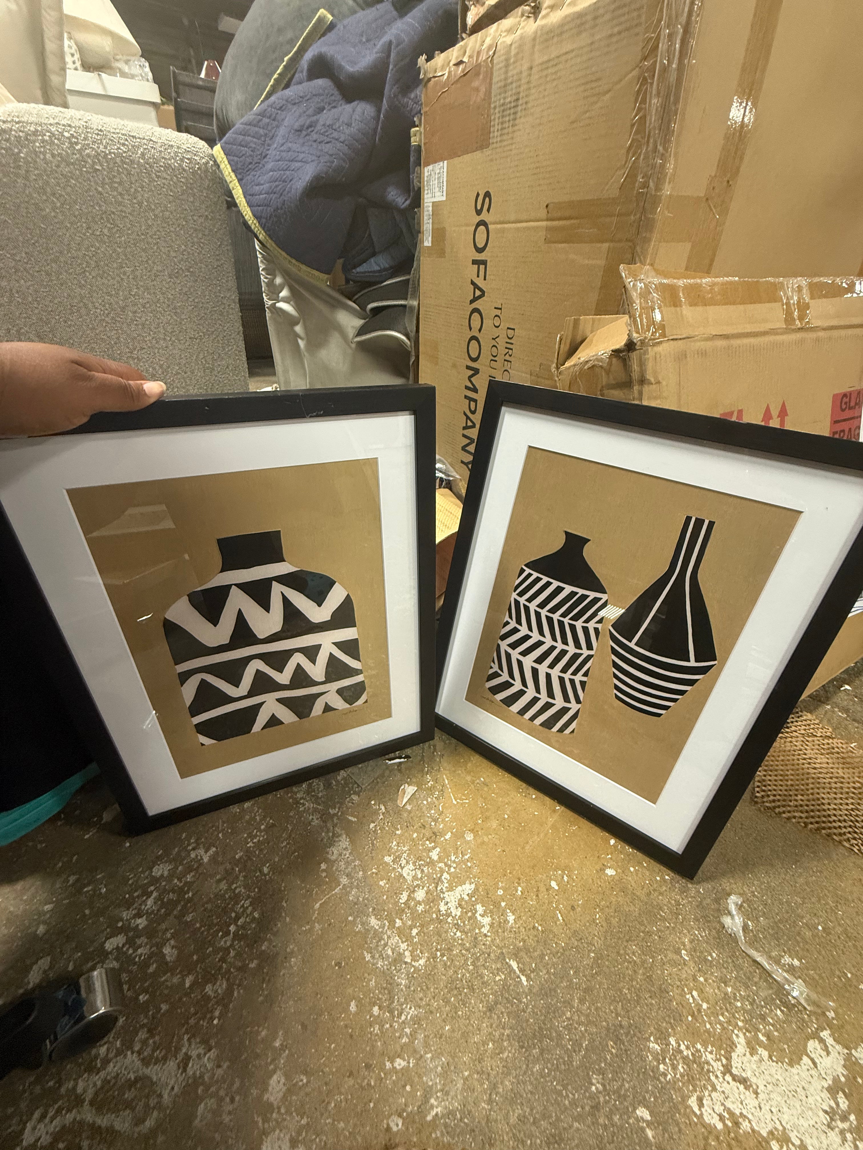 (Set of 2) Vase Set I and II Framed Decorative Wall Art Set with Mat