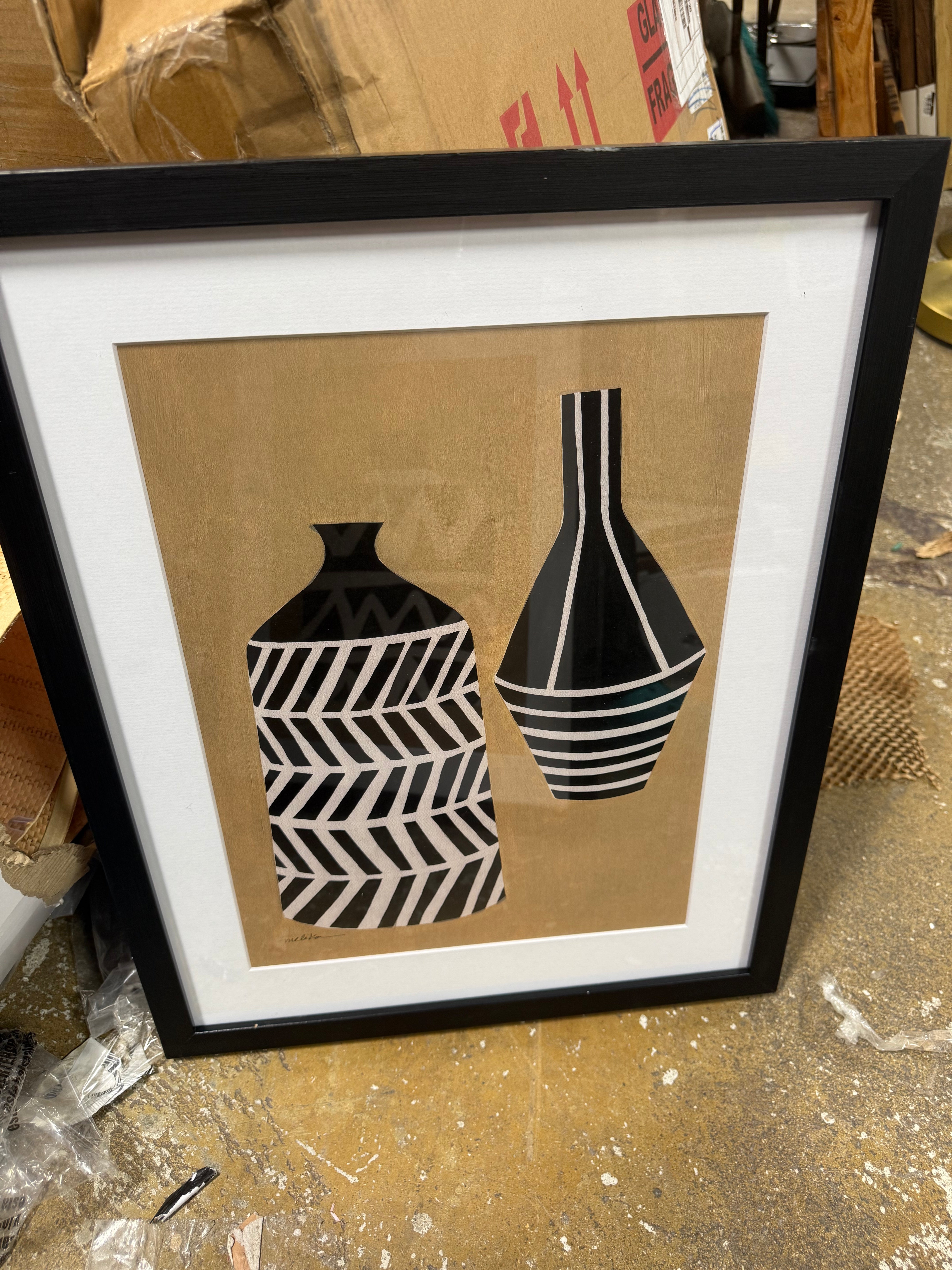(Set of 2) Vase Set I and II Framed Decorative Wall Art Set with Mat
