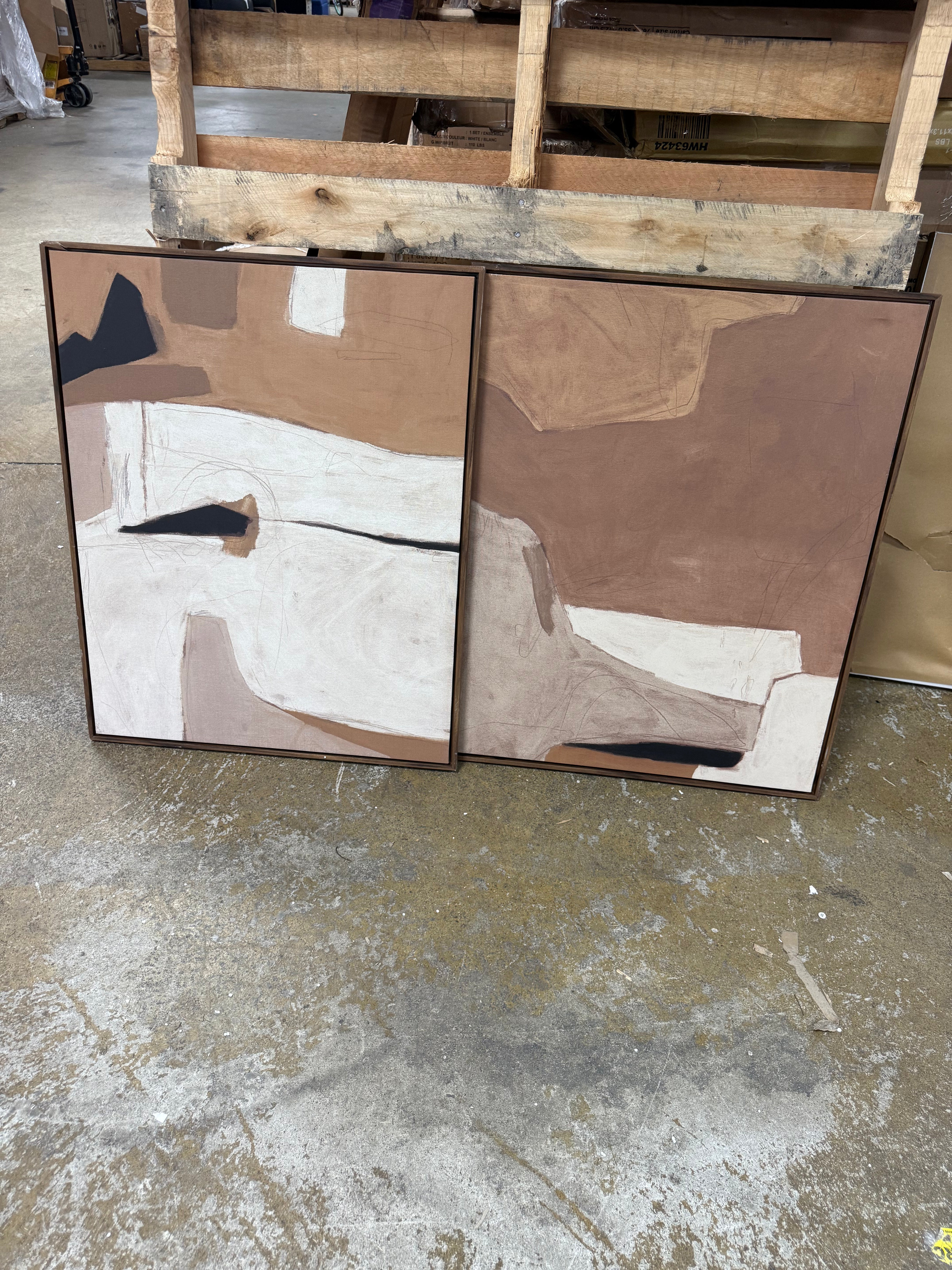 (Set of 2) Earth Abstract Framed Canvases Brown