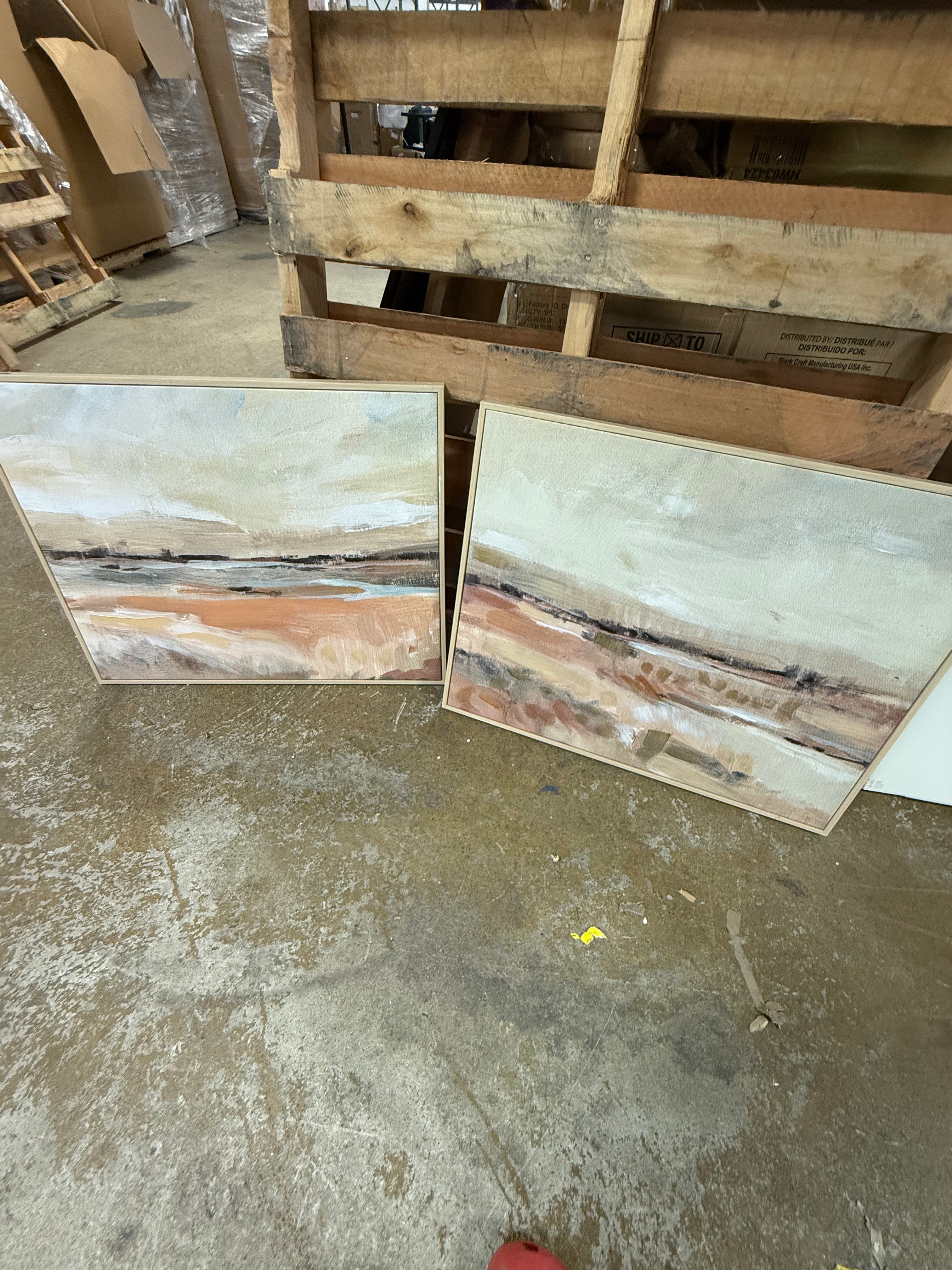 (Set of 2) Faded Landscape Framed Wall Canvases Natural