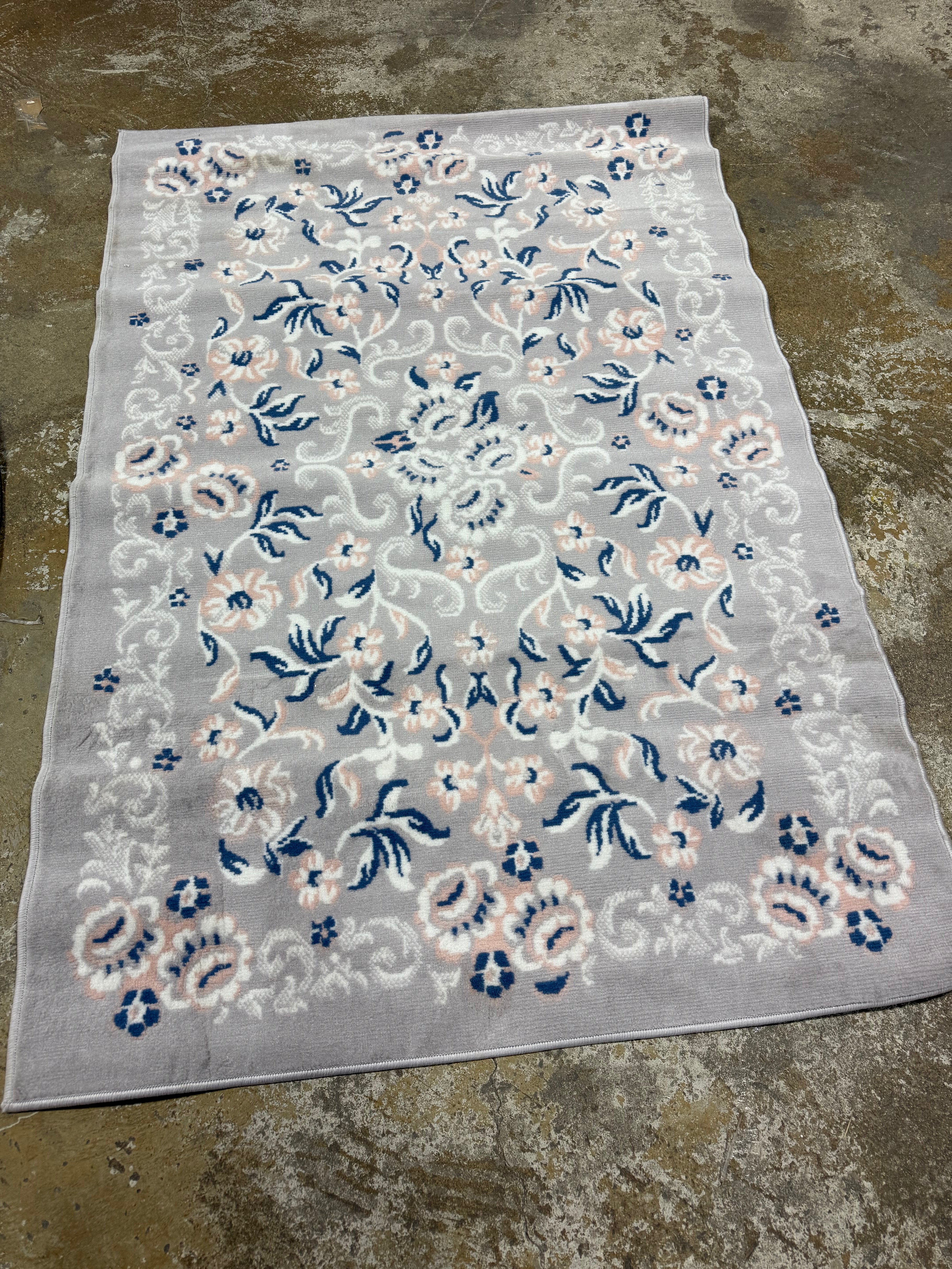 4'x6' Floral Woven Rug Gray
