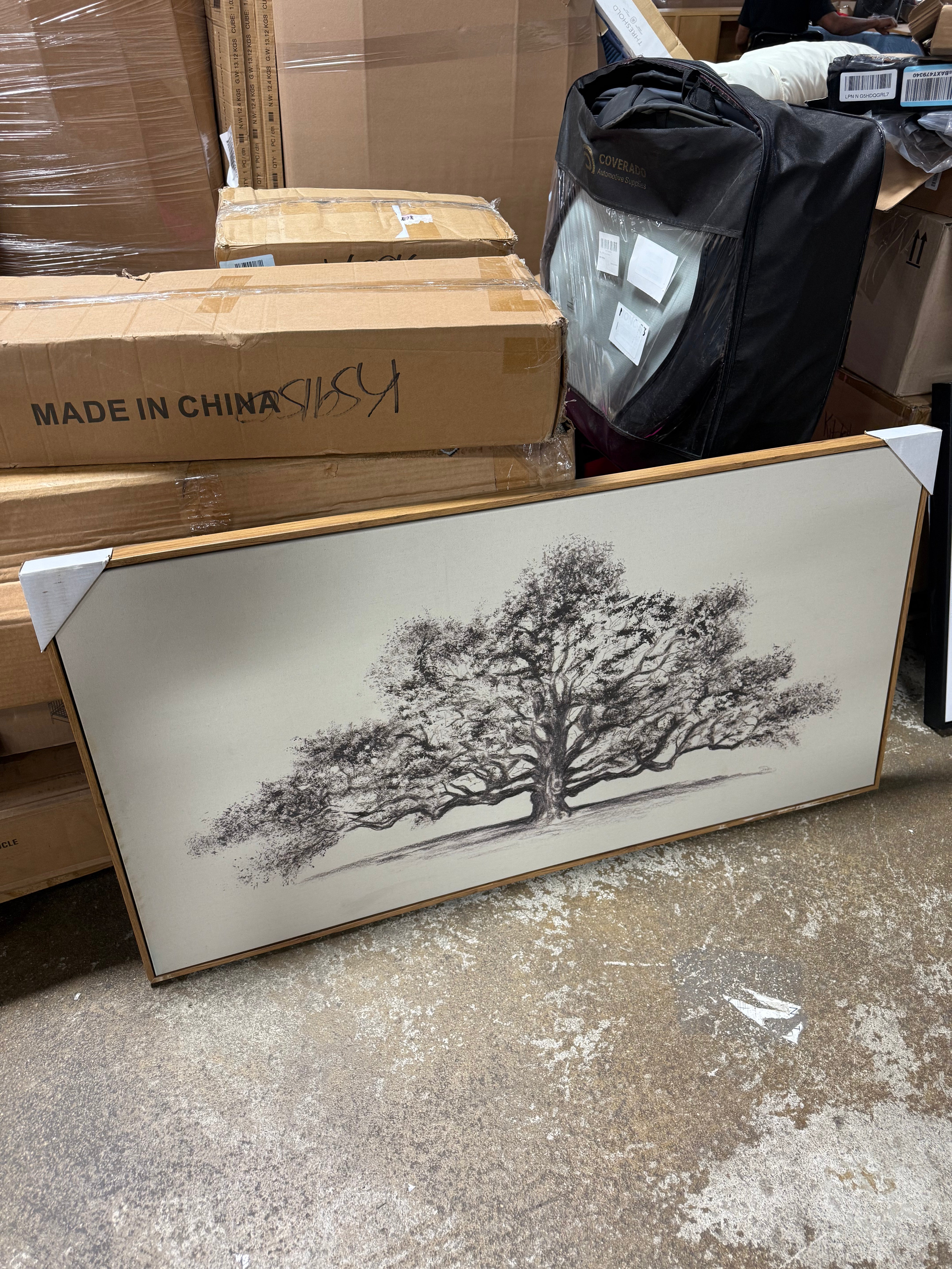 Pen and Ink Tree Framed Wall Canvas