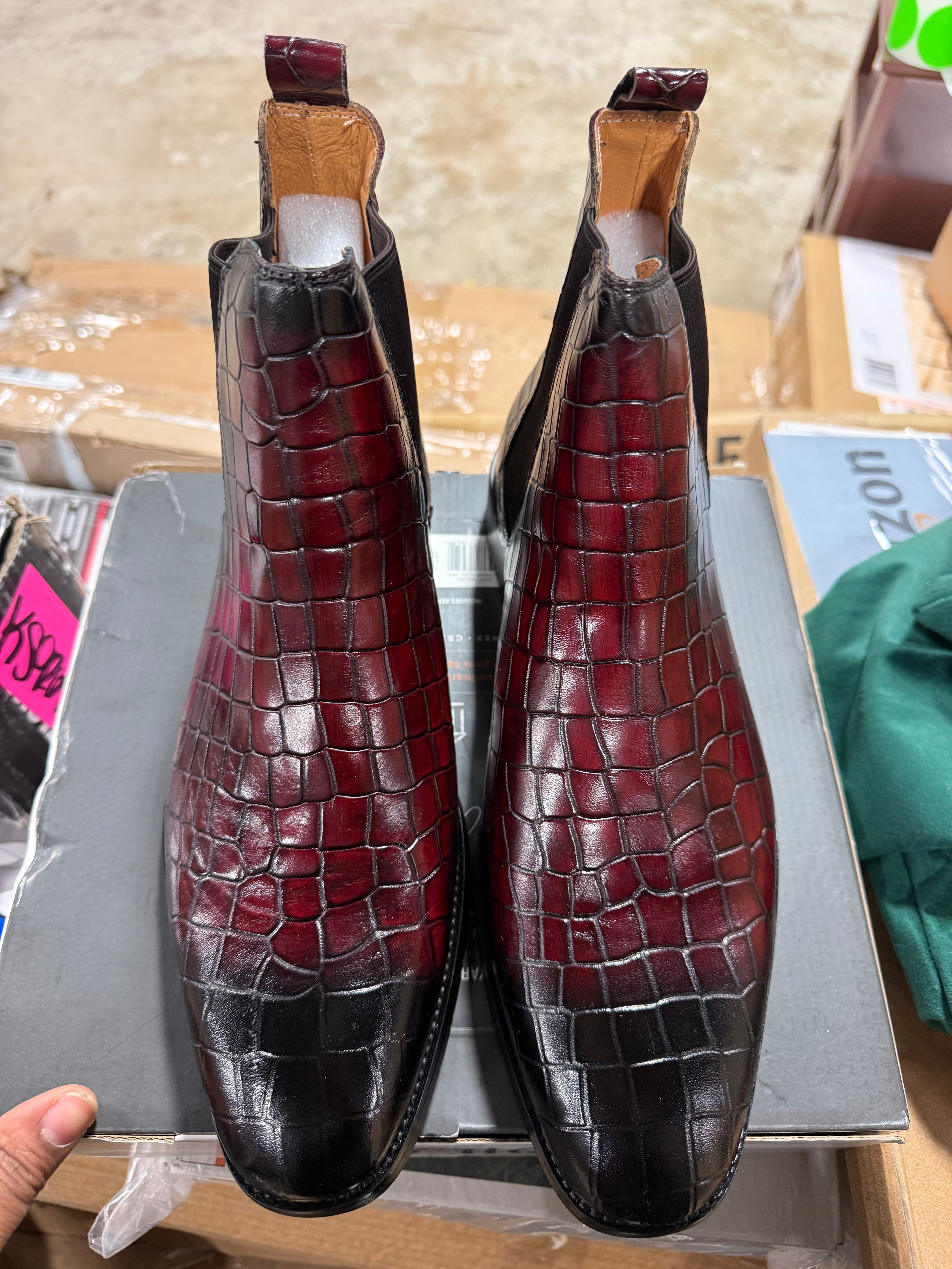 Genuine Leather Men Chelsea Boots Crocodile Pattern Ankle Boots Brown