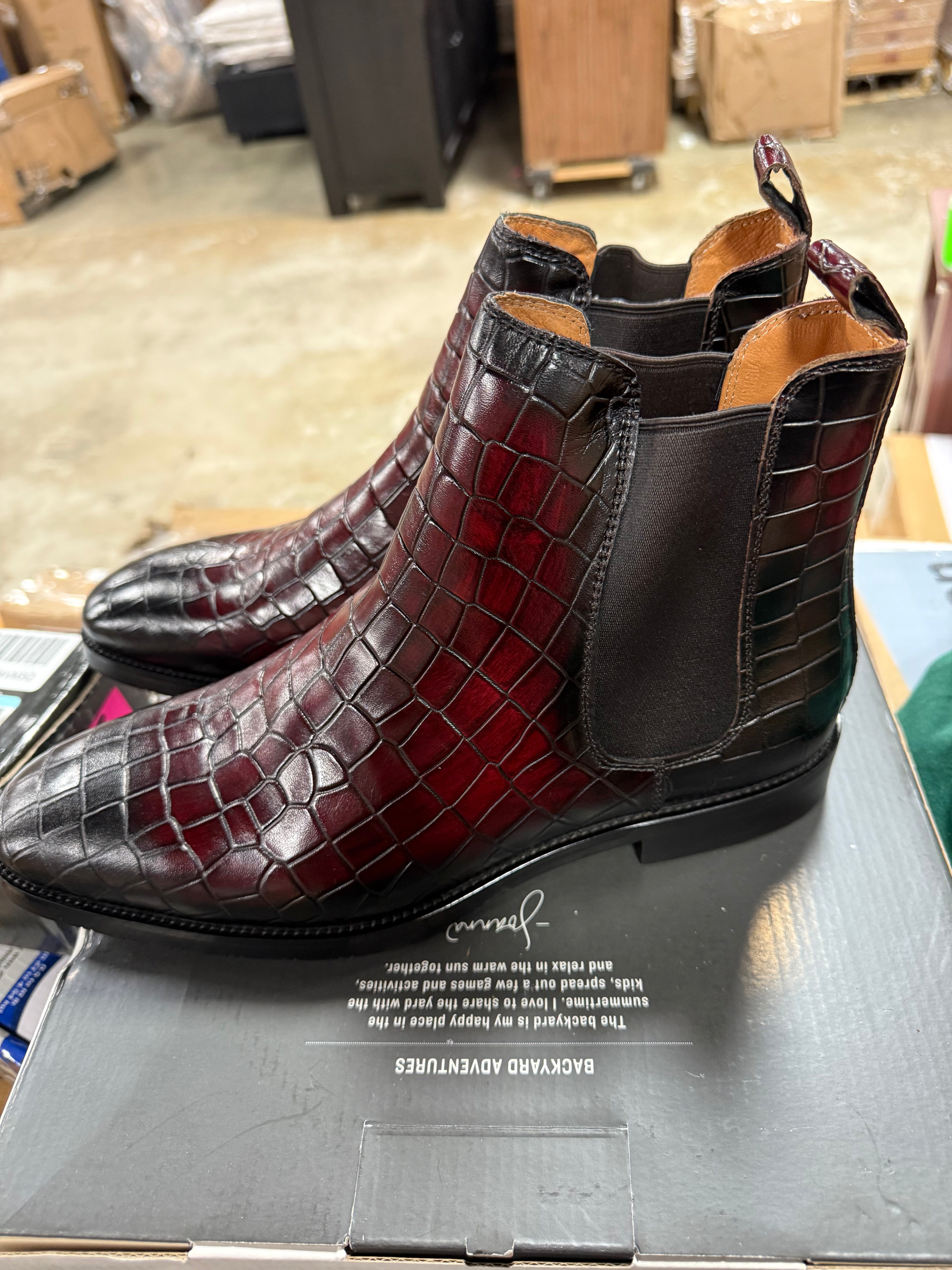 Genuine Leather Men Chelsea Boots Crocodile Pattern Ankle Boots Brown