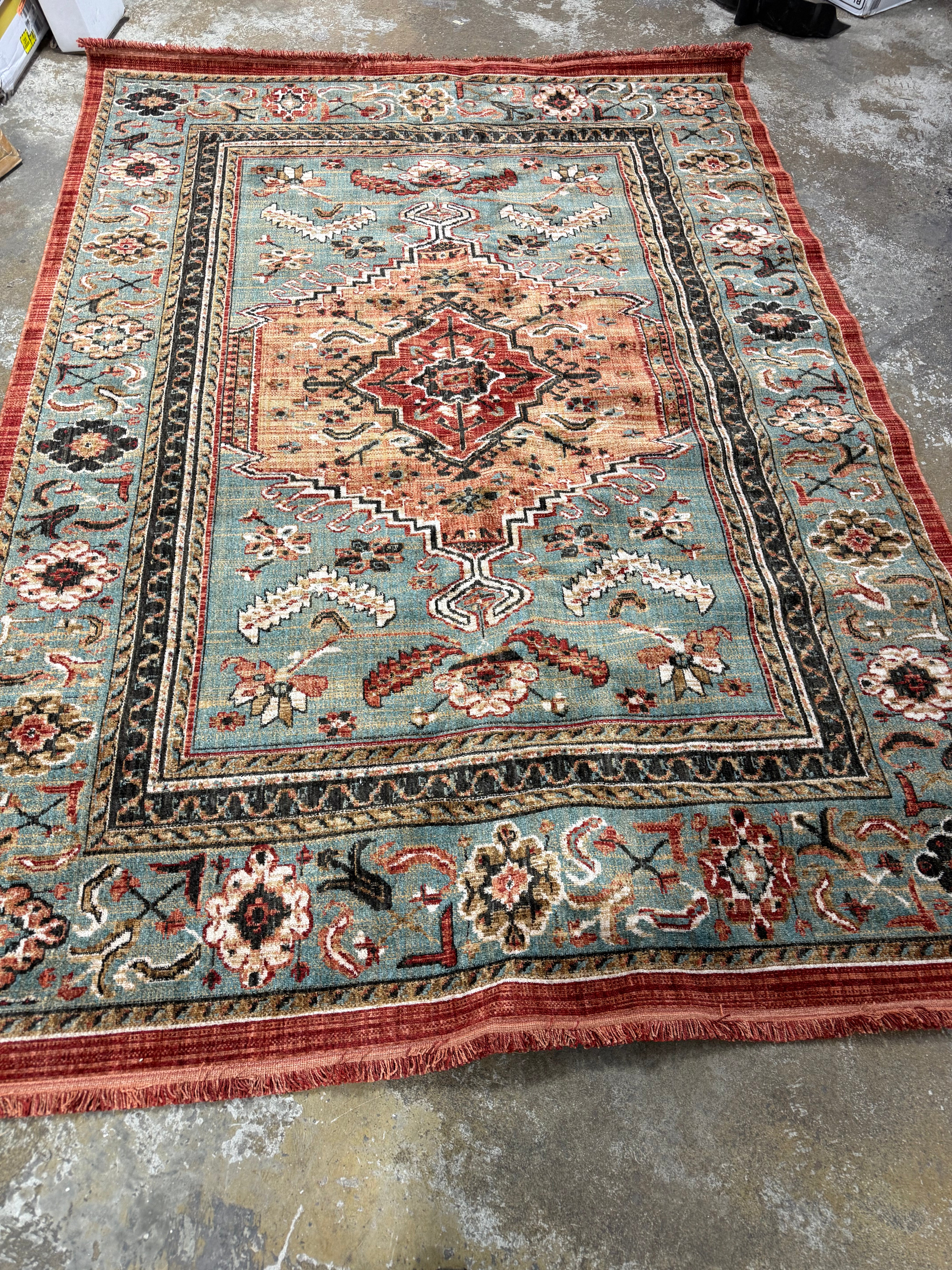 Floral Woven Rug Rust/Green