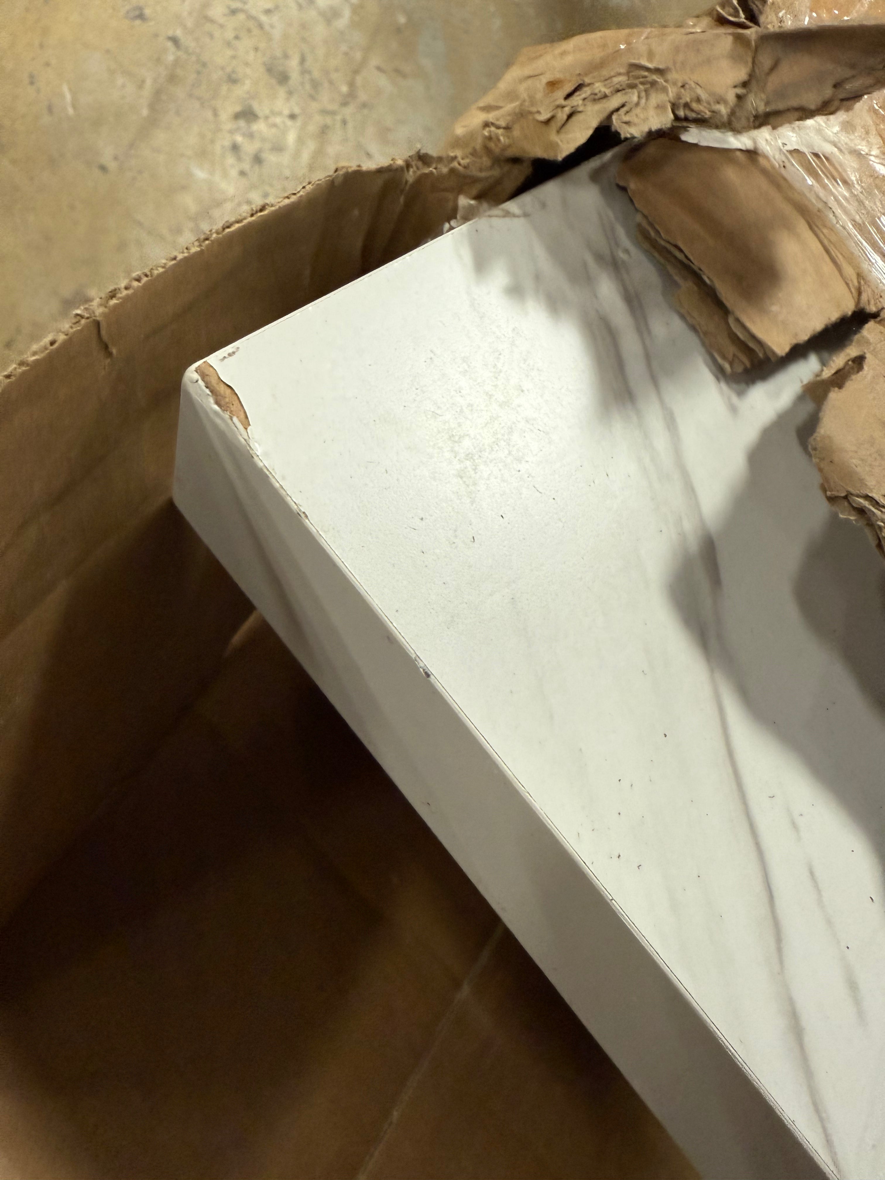 White and Gold Console Table with Faux Marble Tabletop