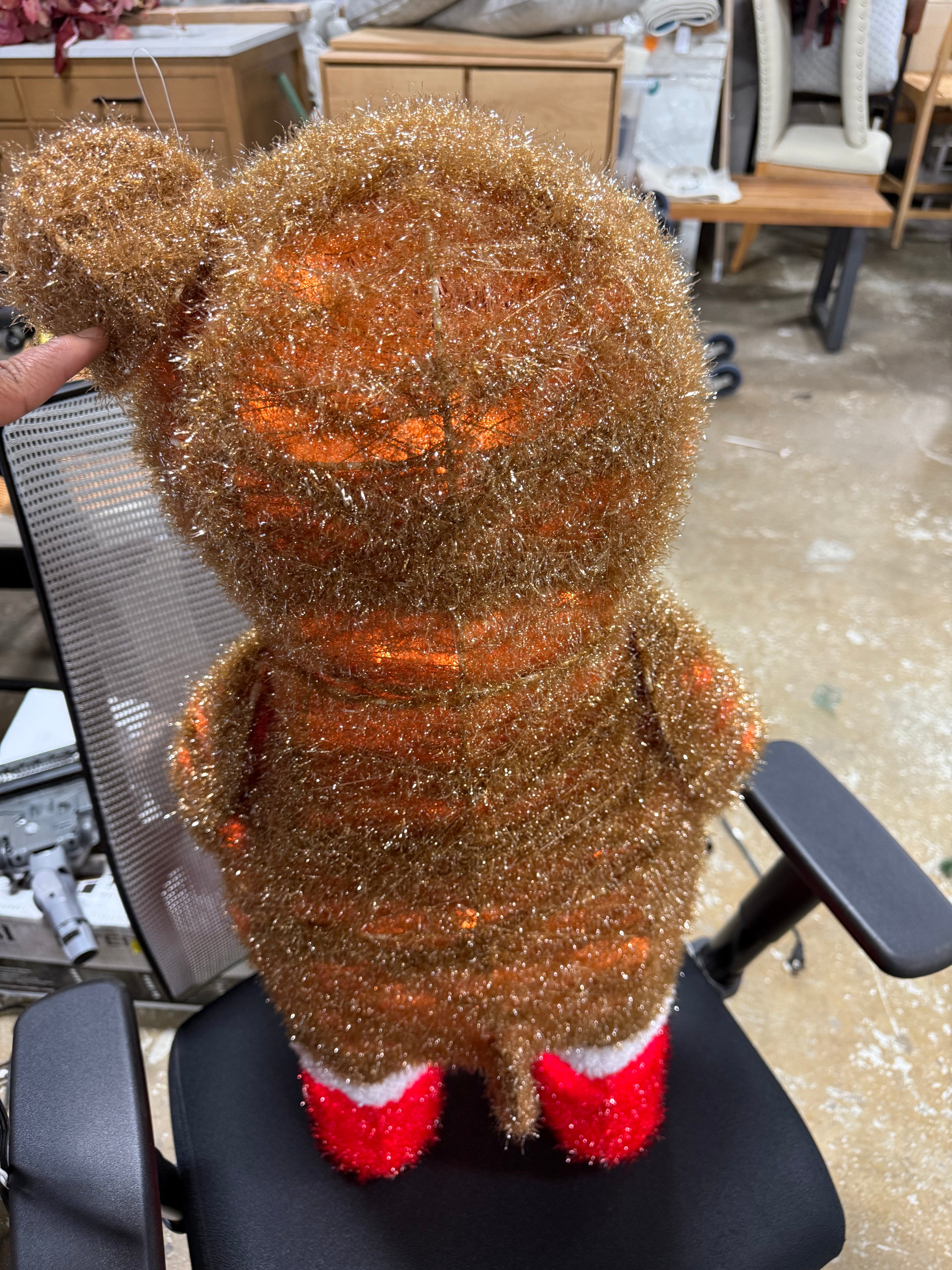 Holiday Tinsel Bear Light Up Display Holding Presents Has Scarf