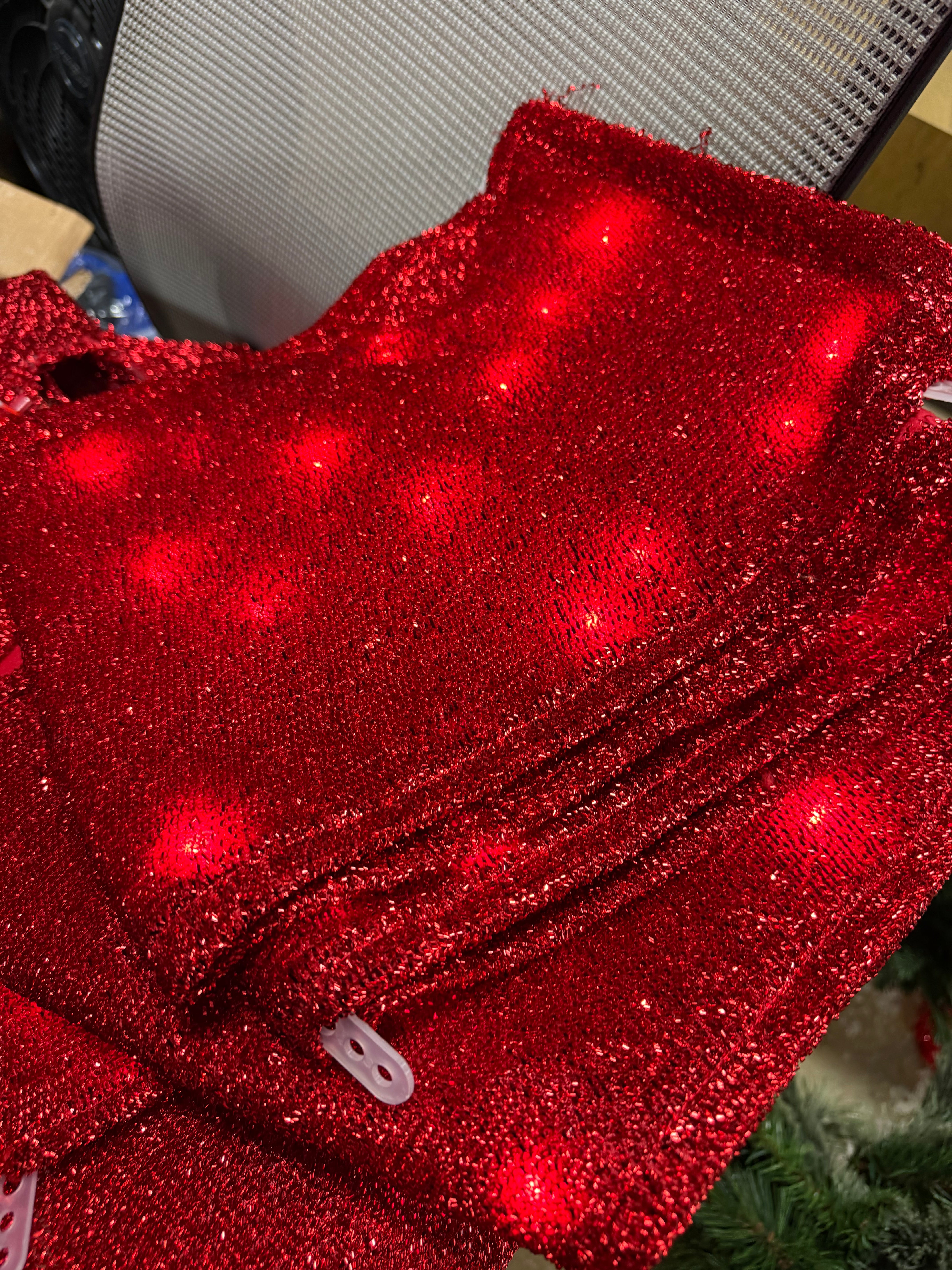 Lighted Christmas Tinsel Doorway Arch with Removable Bow for Roof Door Fireplace