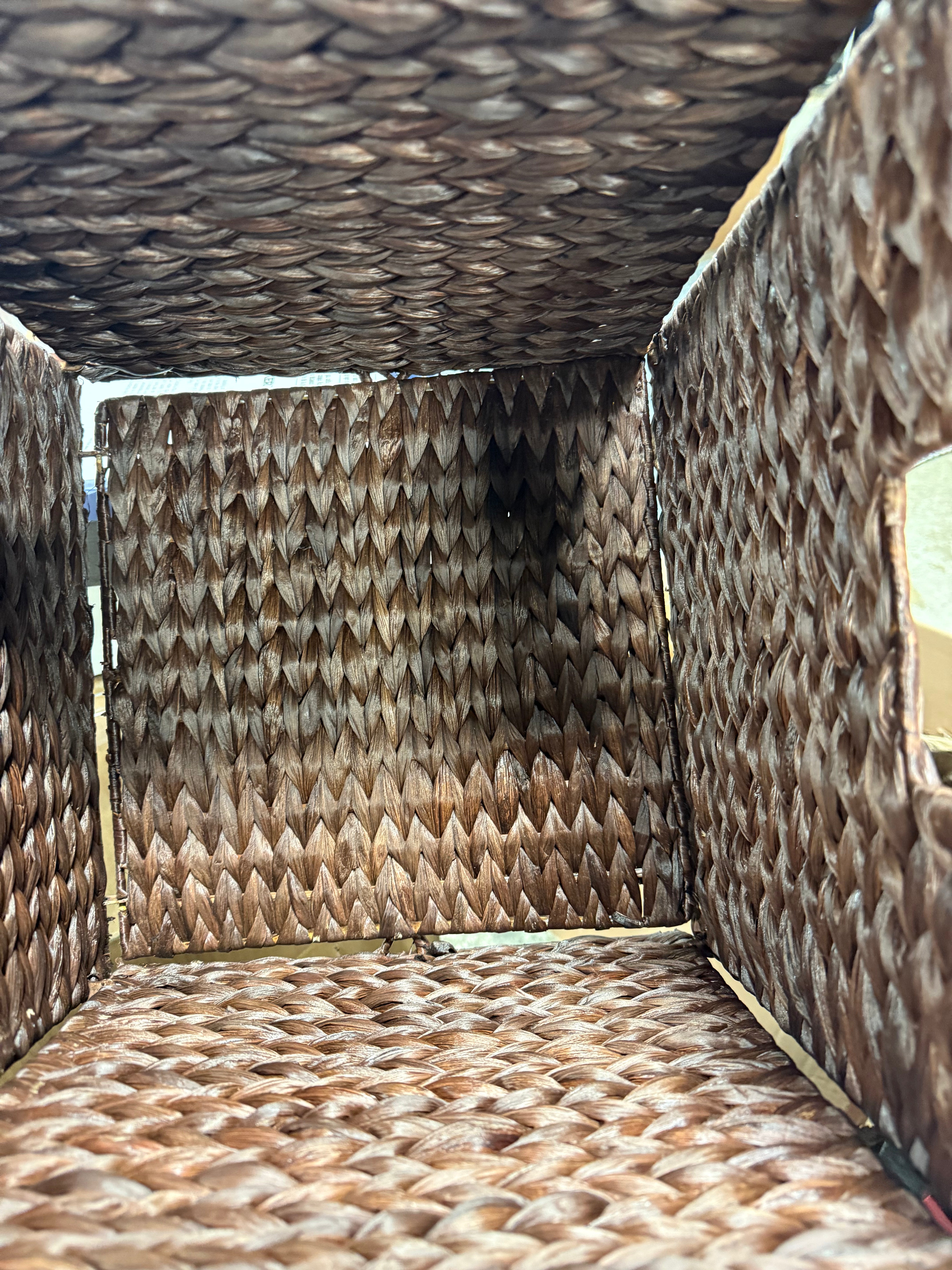 Water Hyacinth Storage Baskets - Set of 4 Collapsible Cubes, Woven Bin Organizers