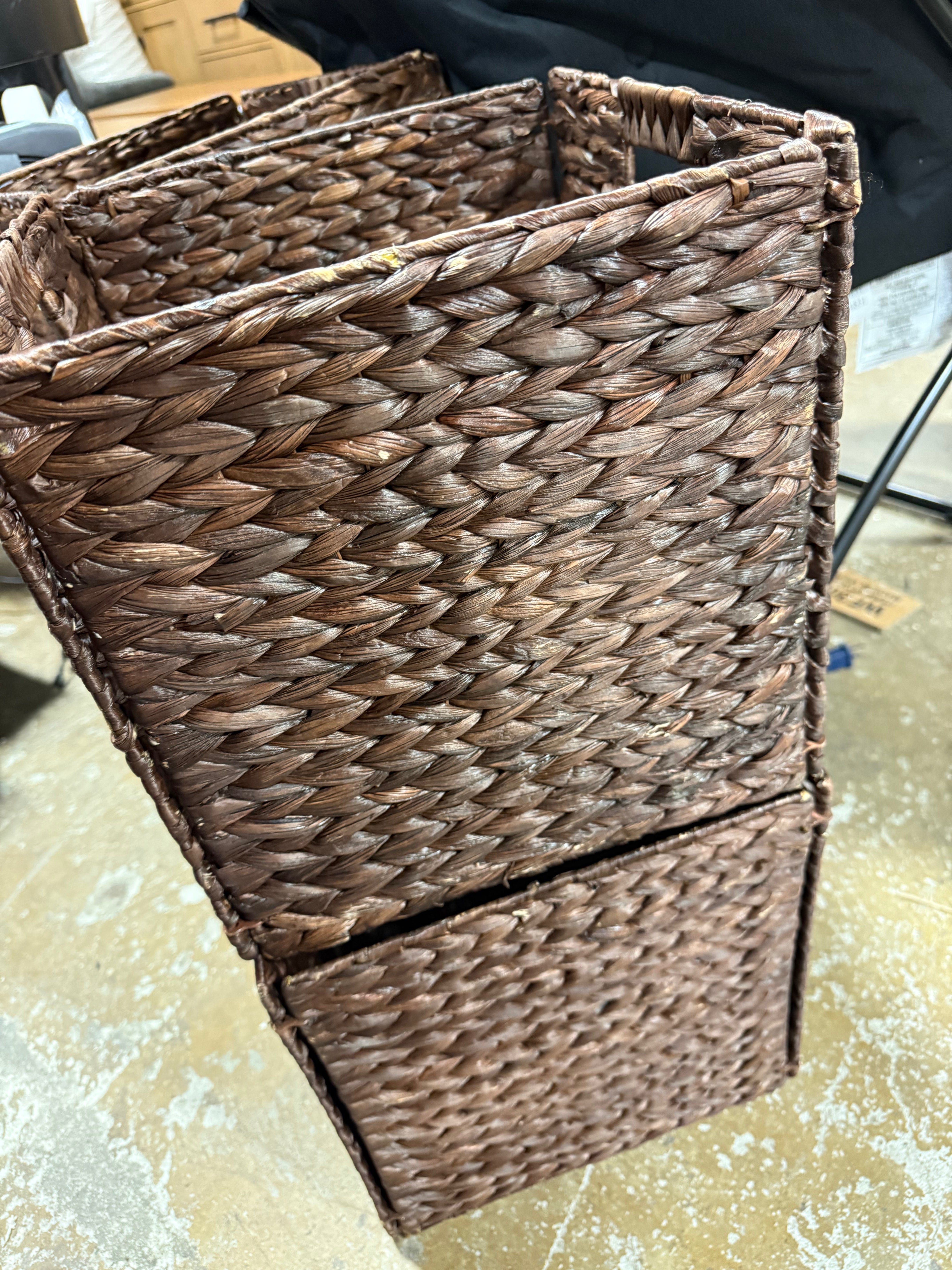 Water Hyacinth Storage Baskets - Set of 4 Collapsible Cubes, Woven Bin Organizers