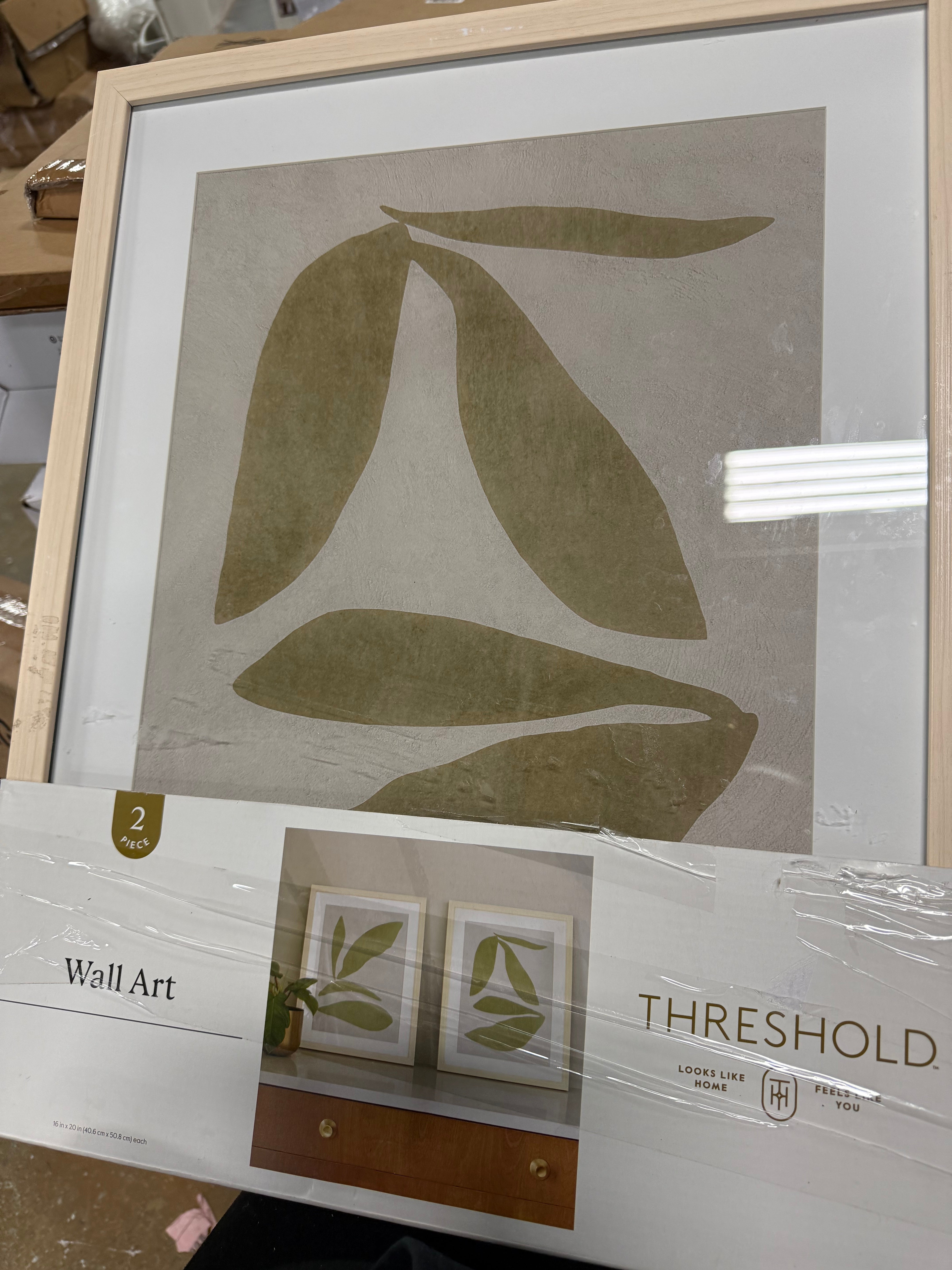 (Set of 2) Leaf Framed Wall Art Set Natural - Botanical Drawing