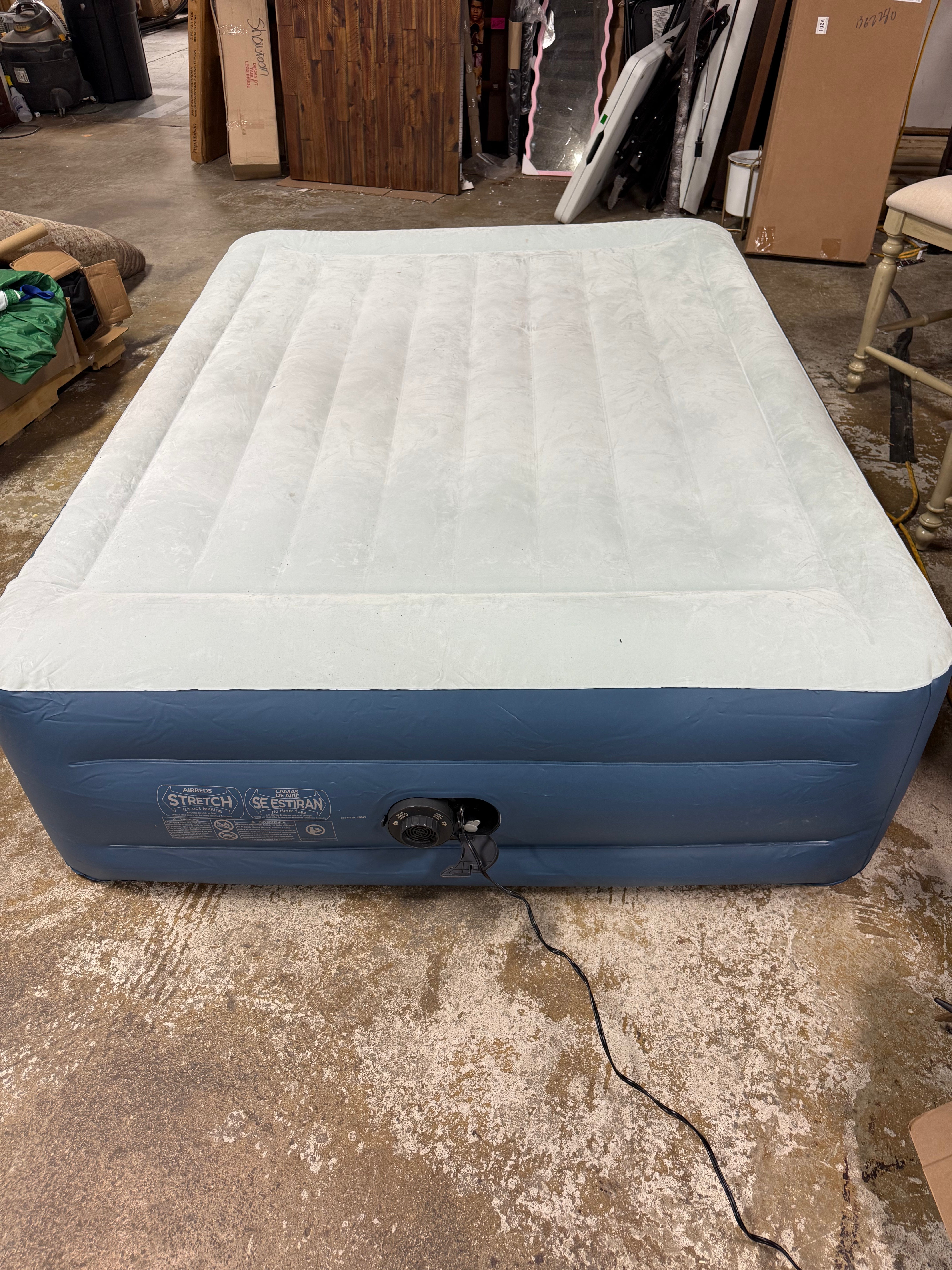 Elevated Pillow Rest Queen Air Mattress with Internal Pump Off-White/Blue