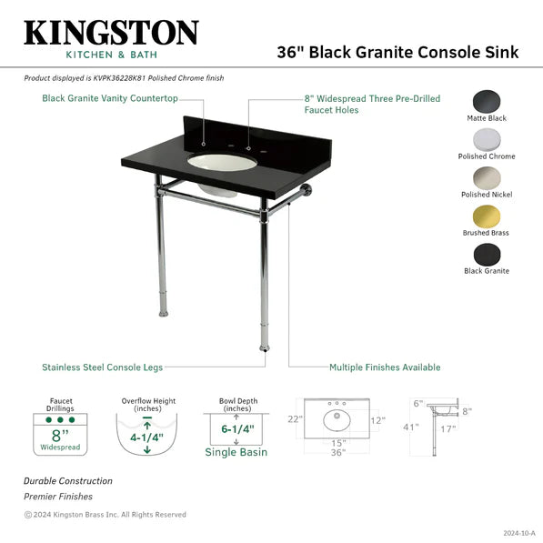 Imperial Rectangular Granite, Stainless Steel Wall Mounted Bathroom Sink with Overflow and 3 Faucet Holes at 8" Centers - 2 BOXES