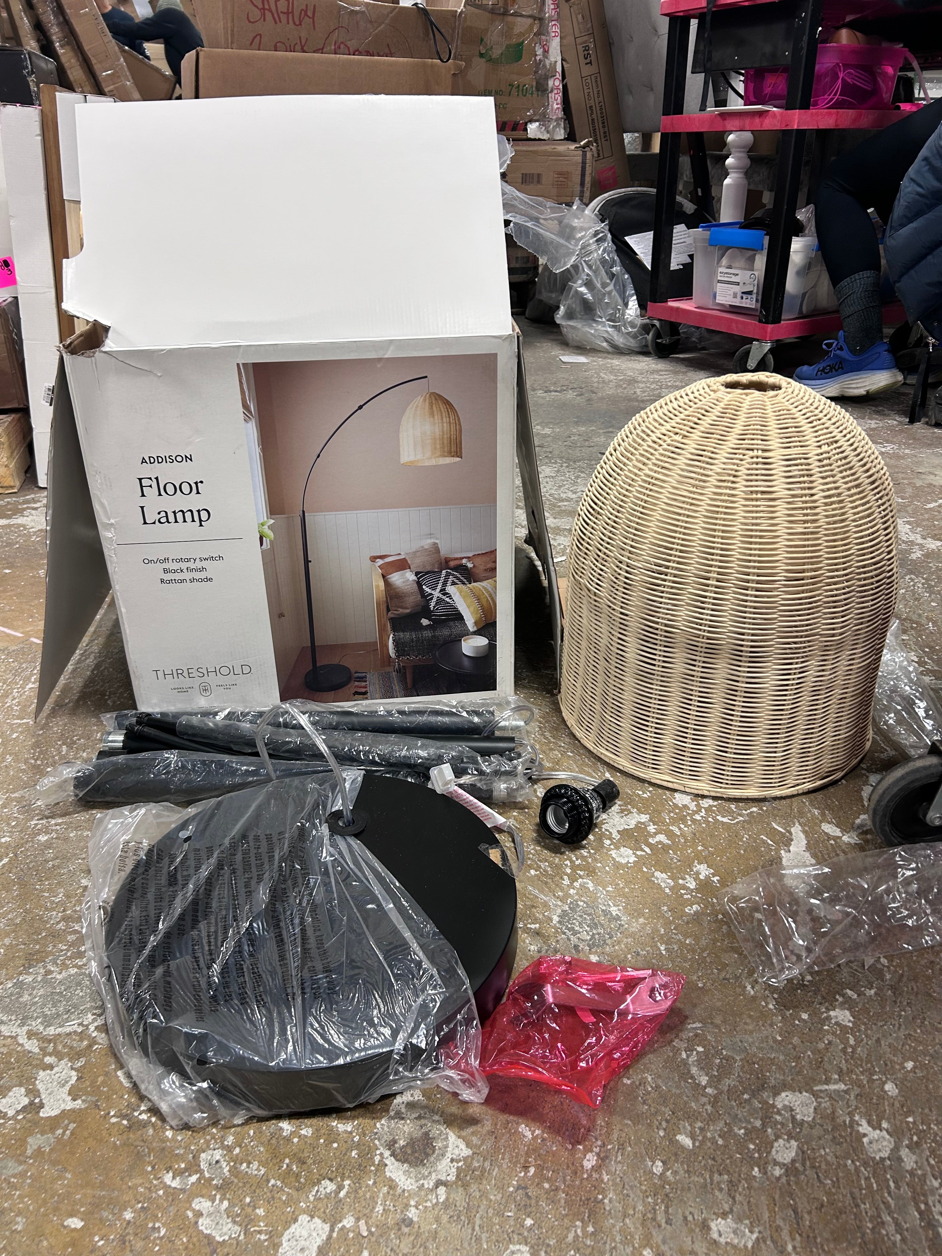 Addison Arc Floor Lamp with Natural Rattan Shade – Salvage & Co Indy