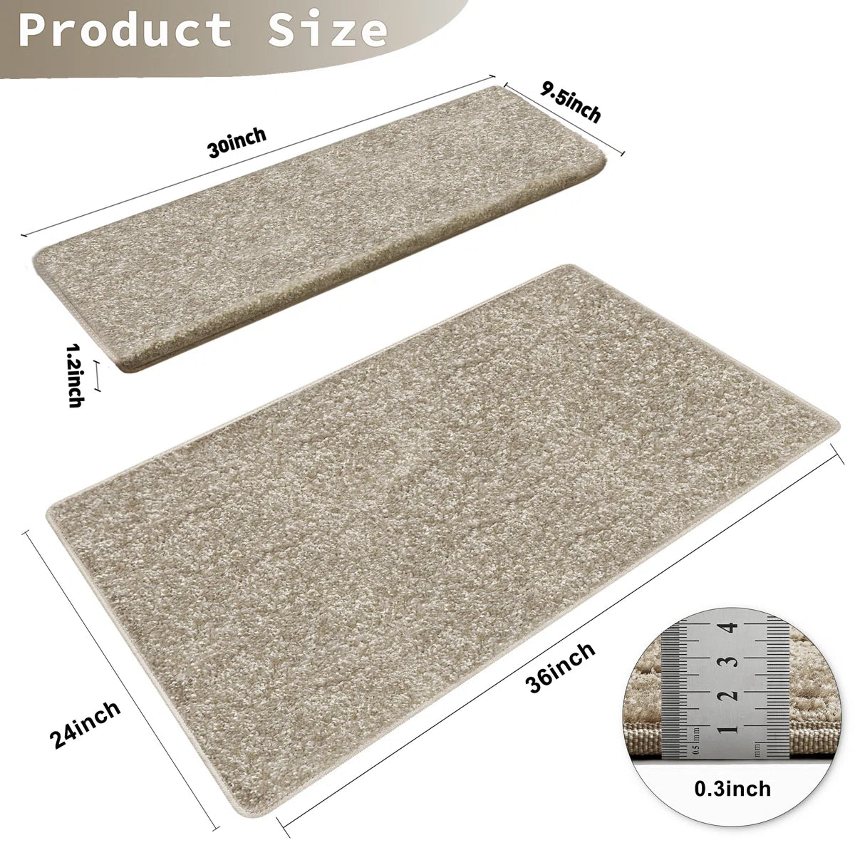 Kayella Non-Slip Indoor Stair Tread Set (14pc) with Landing Mat (1pc)