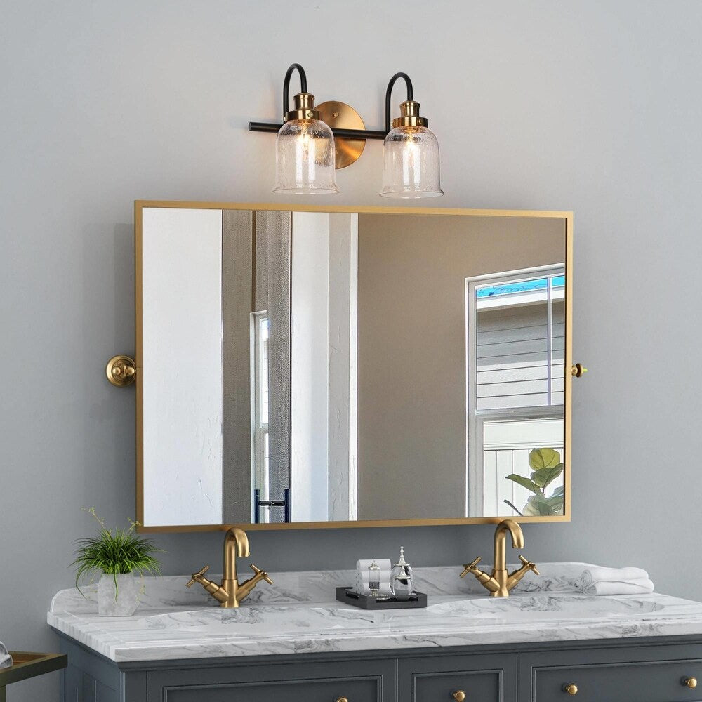 Black Gold Bathroom Vanity Lights Seeded Glass Bell Wall Sconces 2L