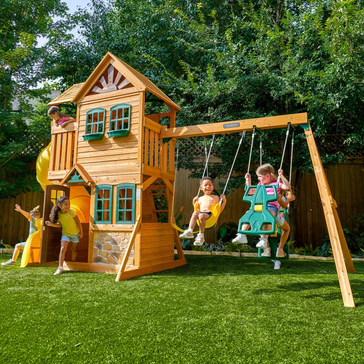 Boulder Station Wooden Swing Set / Playset with Tube Slide 5 Boxes