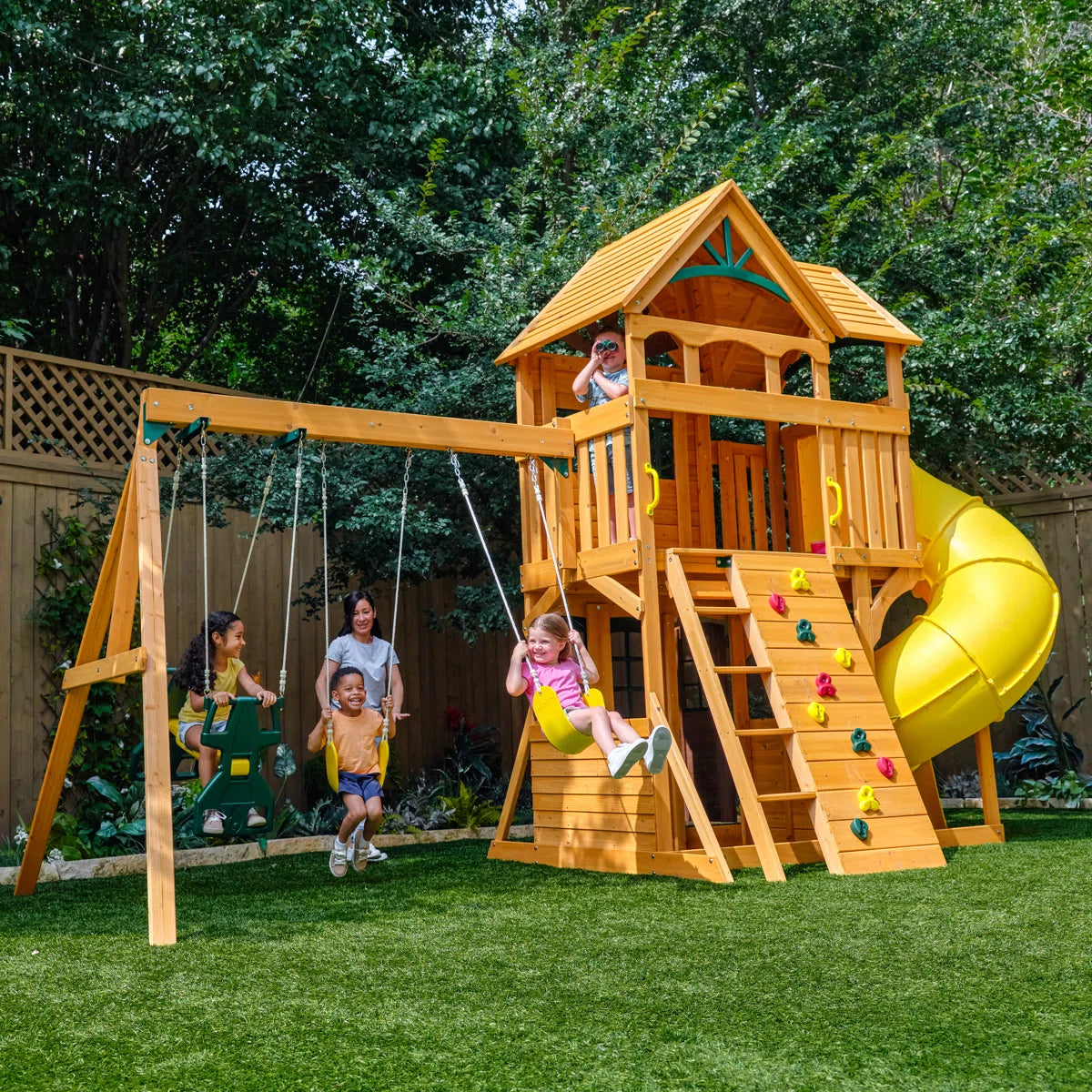 Boulder Station Wooden Swing Set / Playset with Tube Slide 5 Boxes