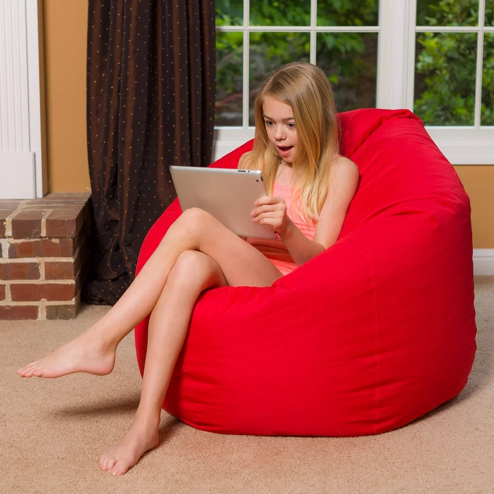 Kids Bean Bag Chair, Big Comfy Chair - Machine Washable Cover - Solid Red