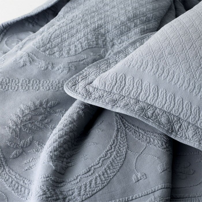 Queen Blue King Charles Matelasse Organic 100% Cotton Coverlet