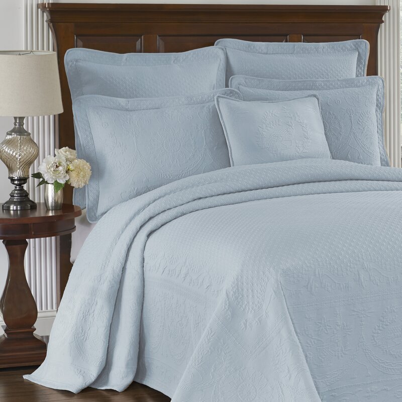 Queen Blue King Charles Matelasse Organic 100% Cotton Coverlet