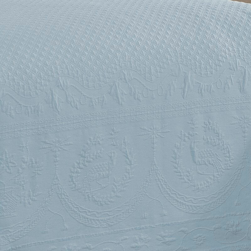 Queen Blue King Charles Matelasse Organic 100% Cotton Coverlet