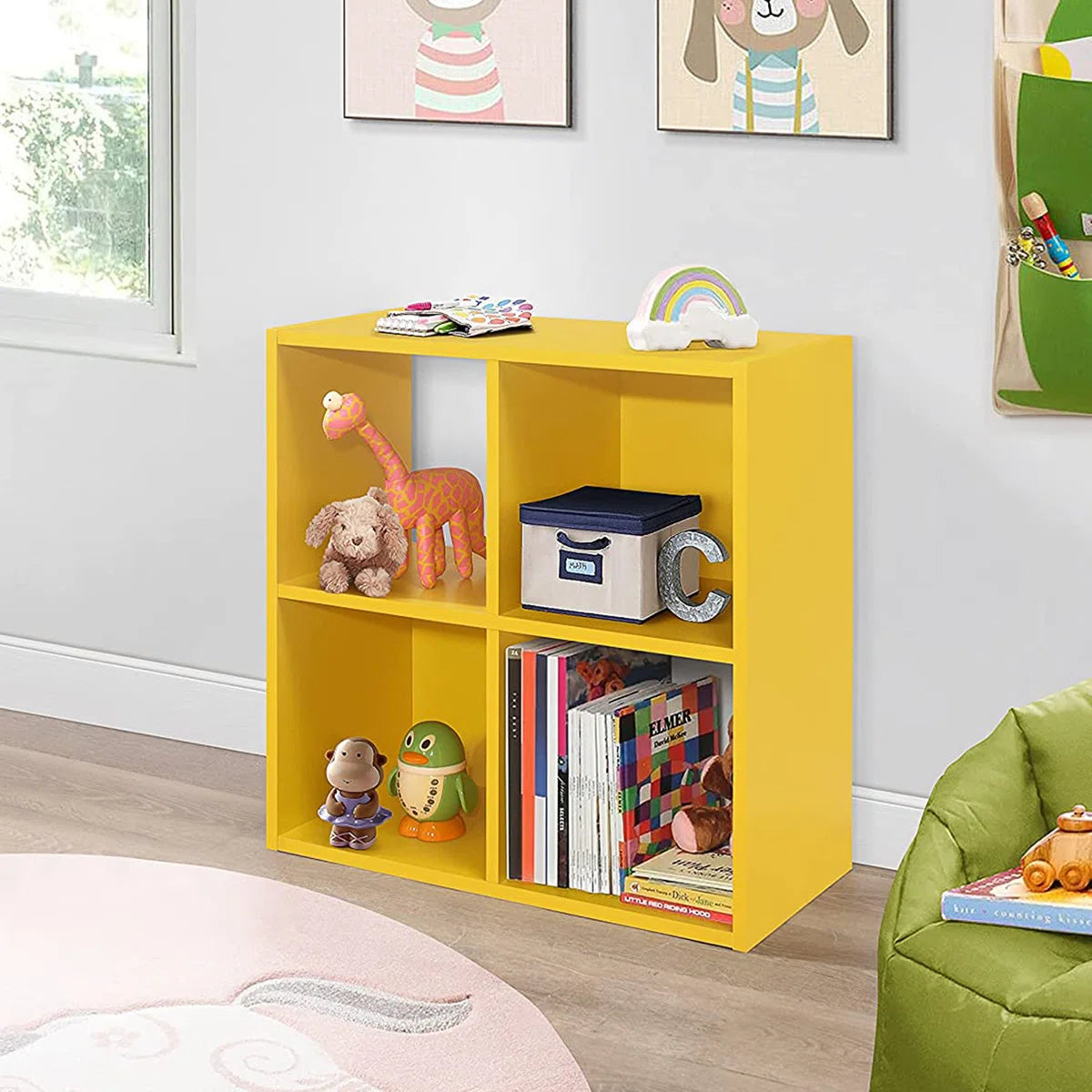Klingler 4-Cube Children's Bookcase, Kids Toy Storage Shelf Organizer