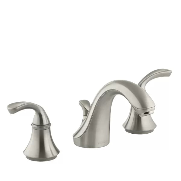 Brushed Nickel  Widespread Bathroom Faucet with Pop-Up Drain Assembly, 3-Hole Low Arc 2-Handle Bathroom Sink Faucet